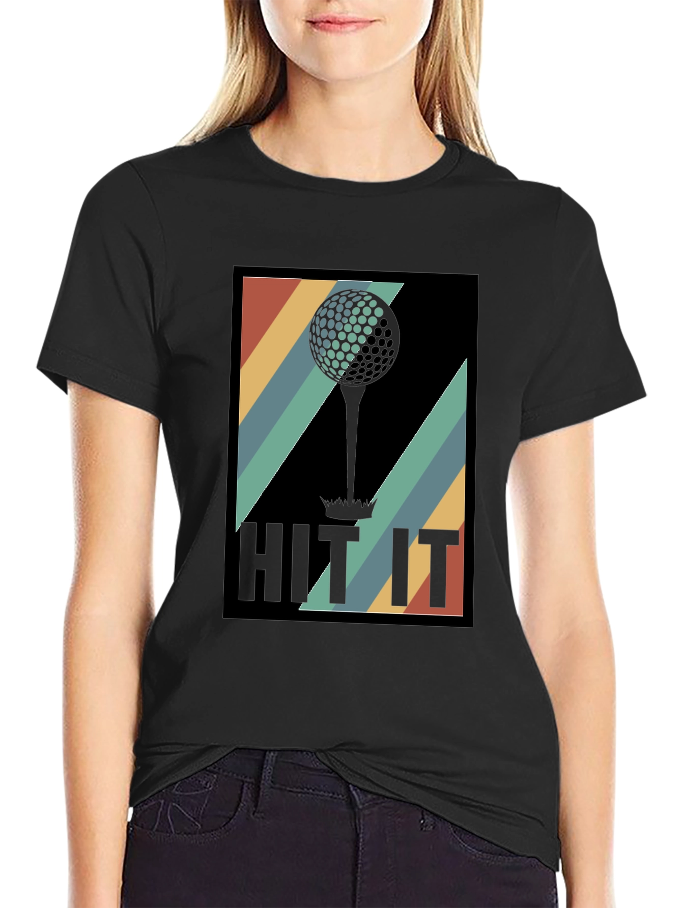 Black Retro Golf Ball Tee T-Shirt - Hit It! view 2