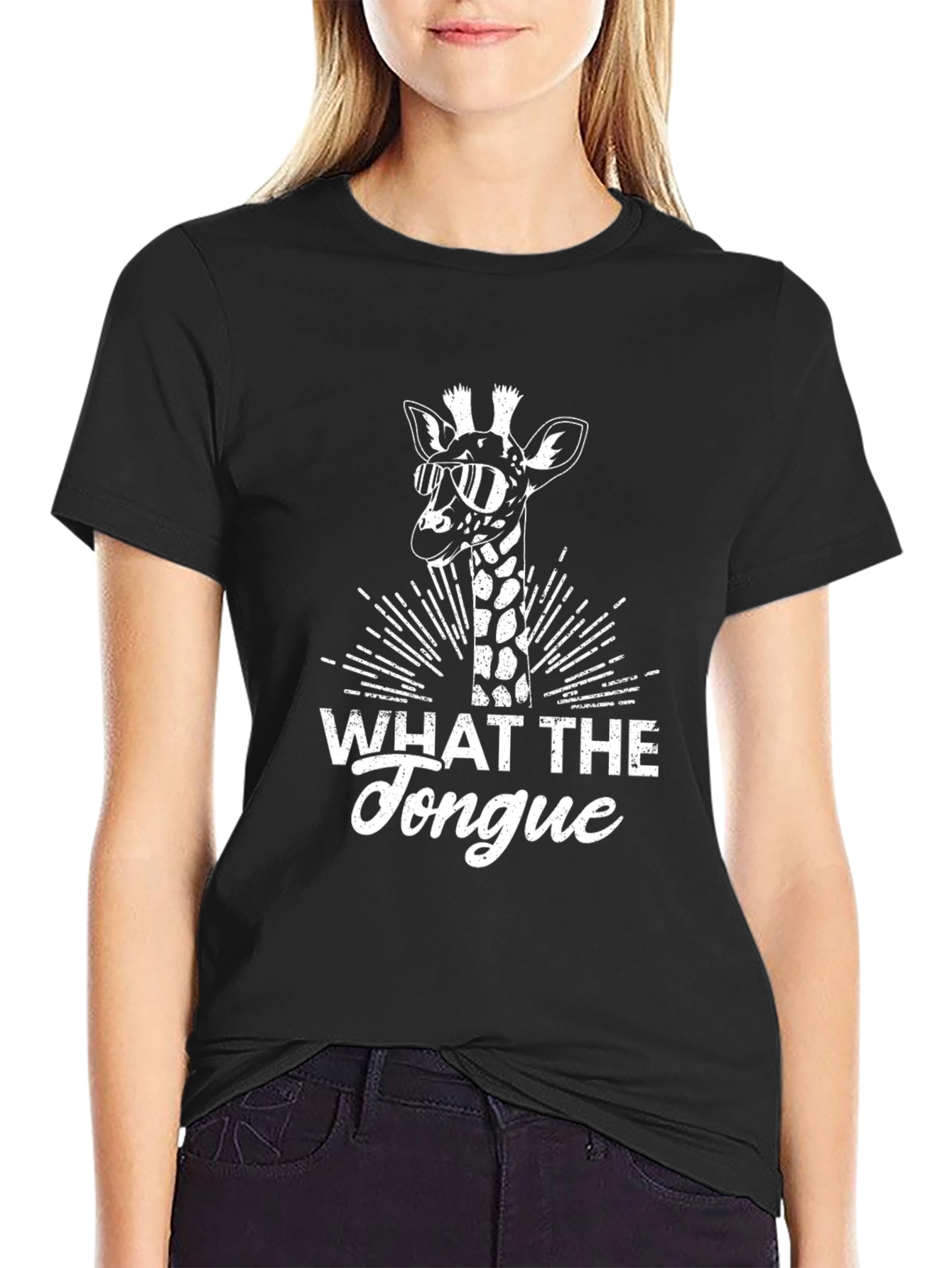 Black What the Tongue Giraffe Tee view 2