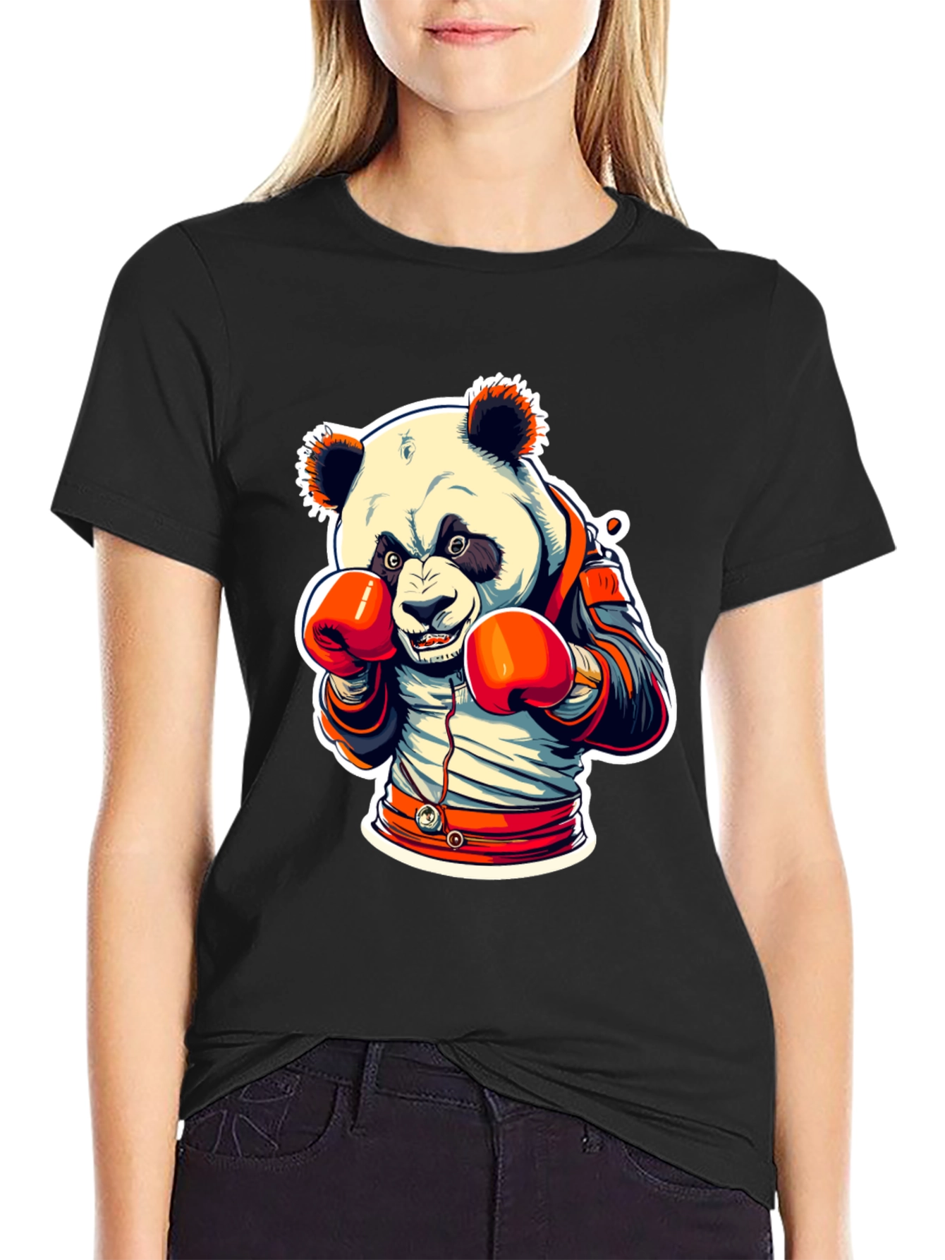 Black Panda Boxer Graphic Tee - Black Cotton Blend view 2
