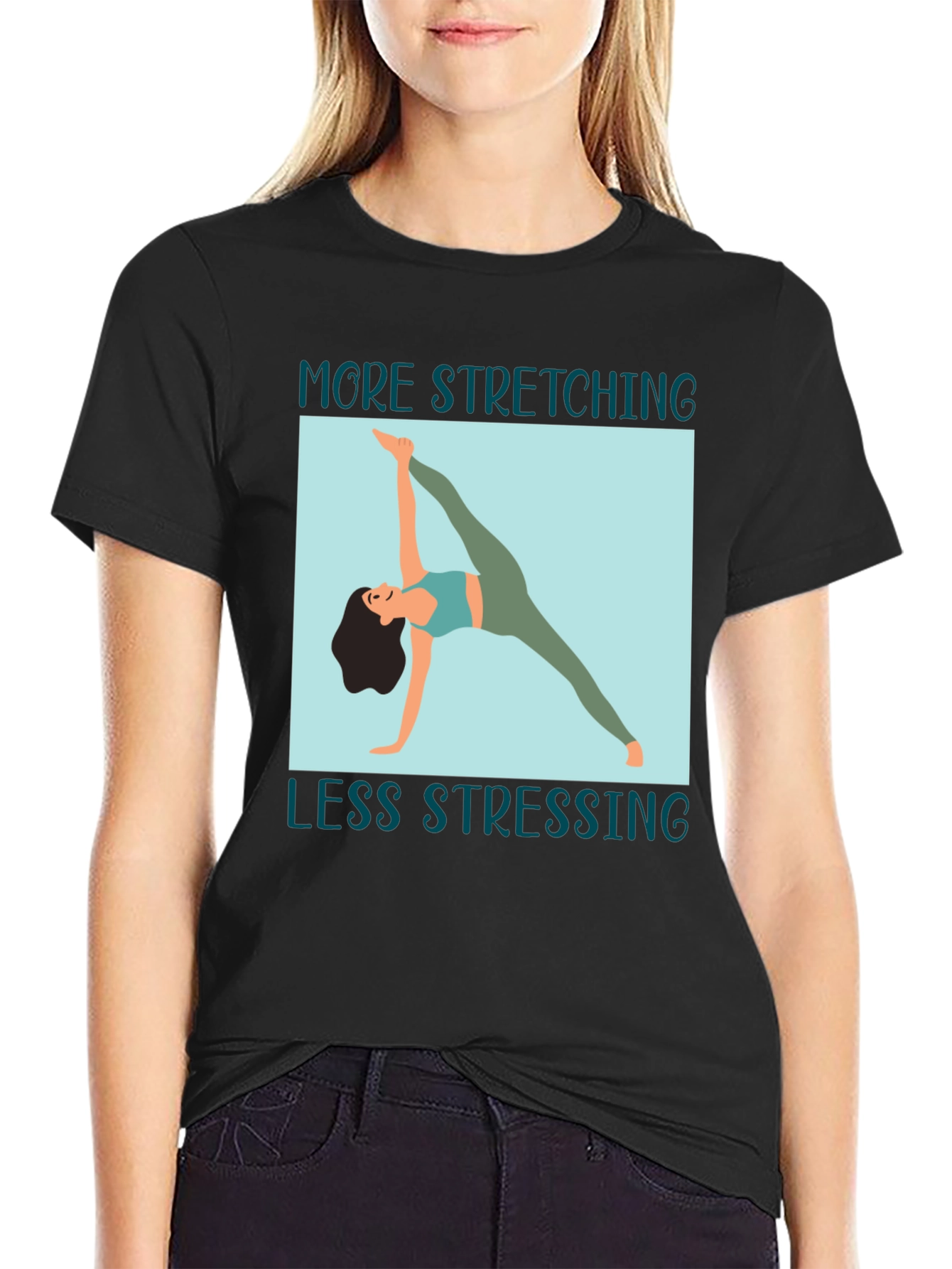 Black Stretching Graphic Tee: More Stretching, Less Stressing view 2