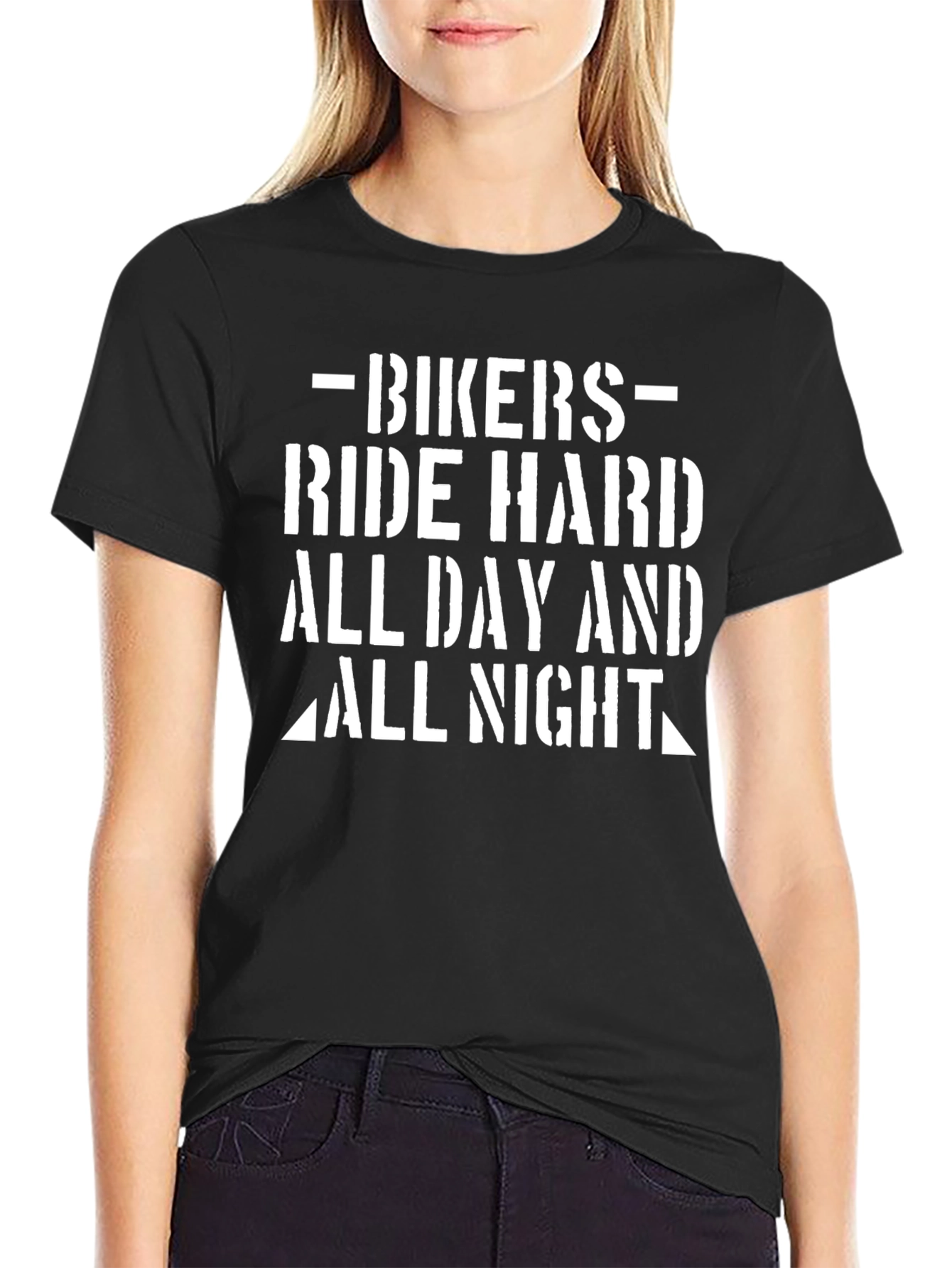 Biker Ride Hard T-Shirt - All Day All Night Black Cotton Tee - 2