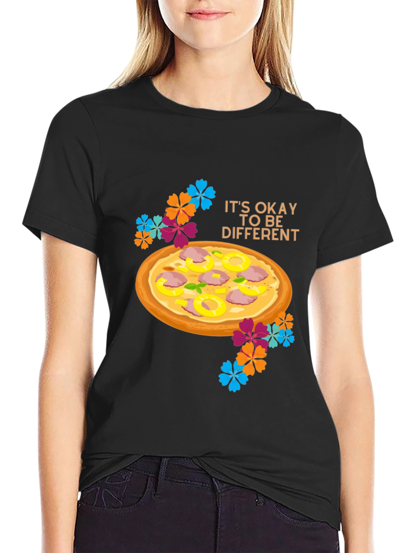 Black Pizza Be Different Graphic T-Shirt view 2