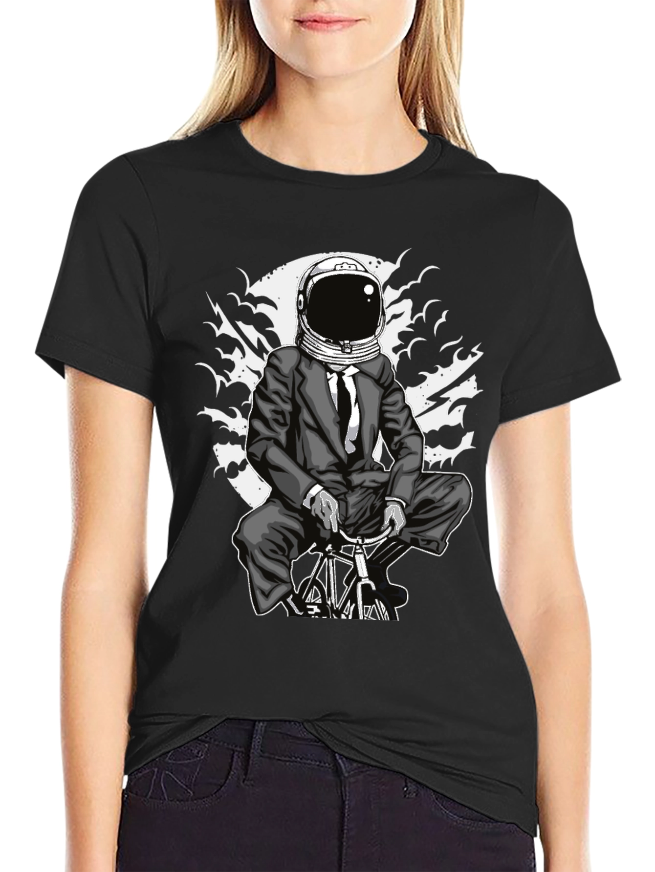 Black Astronaut Biker Black T-Shirt - Unique Graphic Tee view 2