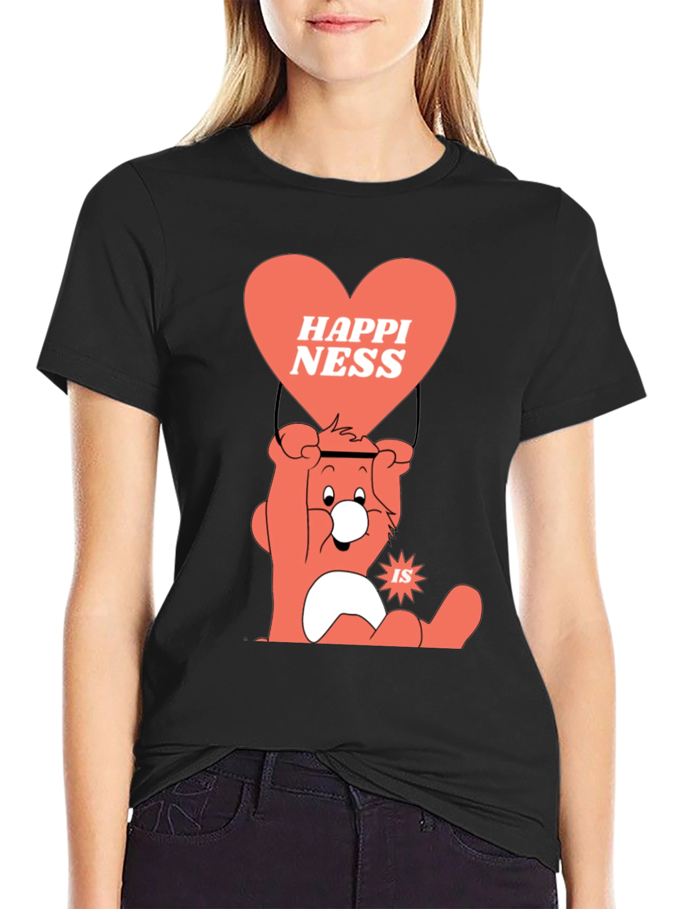 Black Happiness Bear Graphic T-Shirt view 2