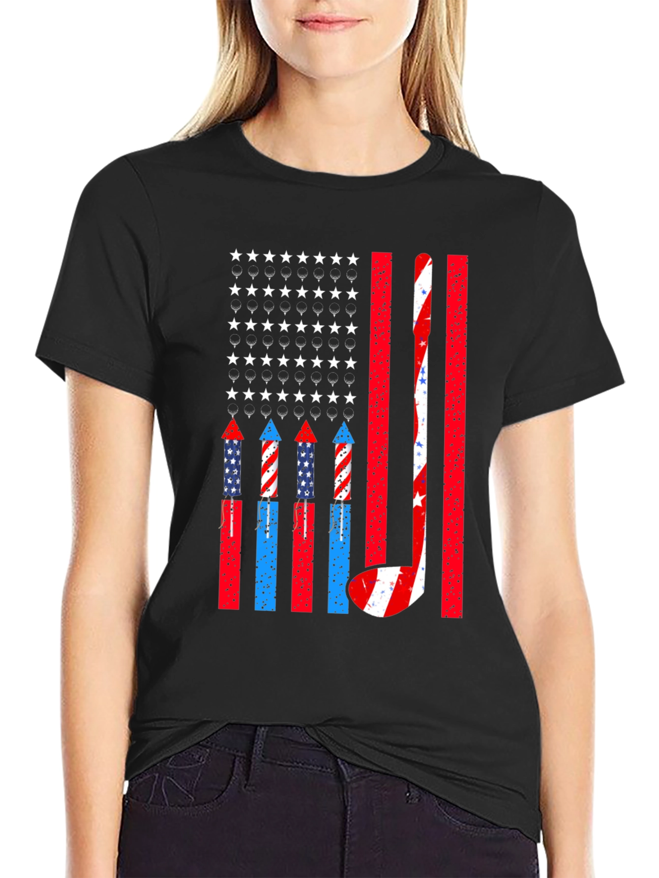 Black Patriotic Hockey USA Flag T-Shirt view 2