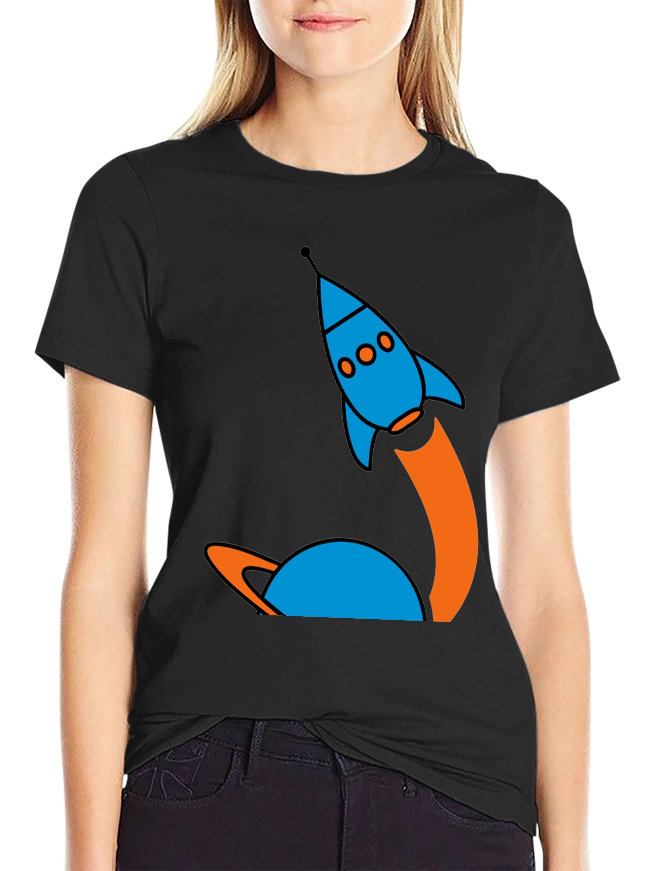 Black Retro Rocket Launch Graphic Tee - Black Cotton view 2