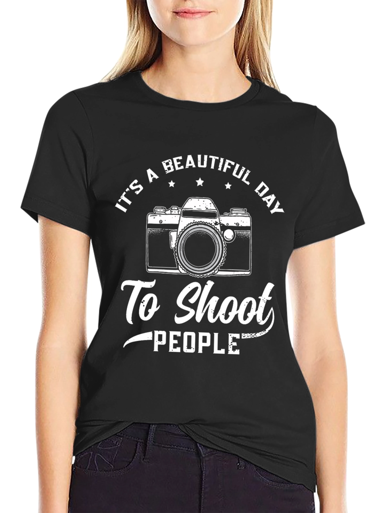 Black Funny Photography T-Shirt - It's a Beautiful Day to Shoot People view 2