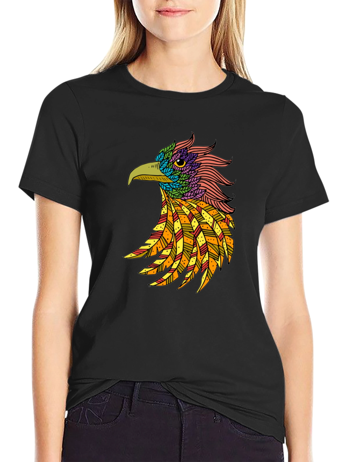 Black Cool Bird Graphic Print T-Shirt view 2