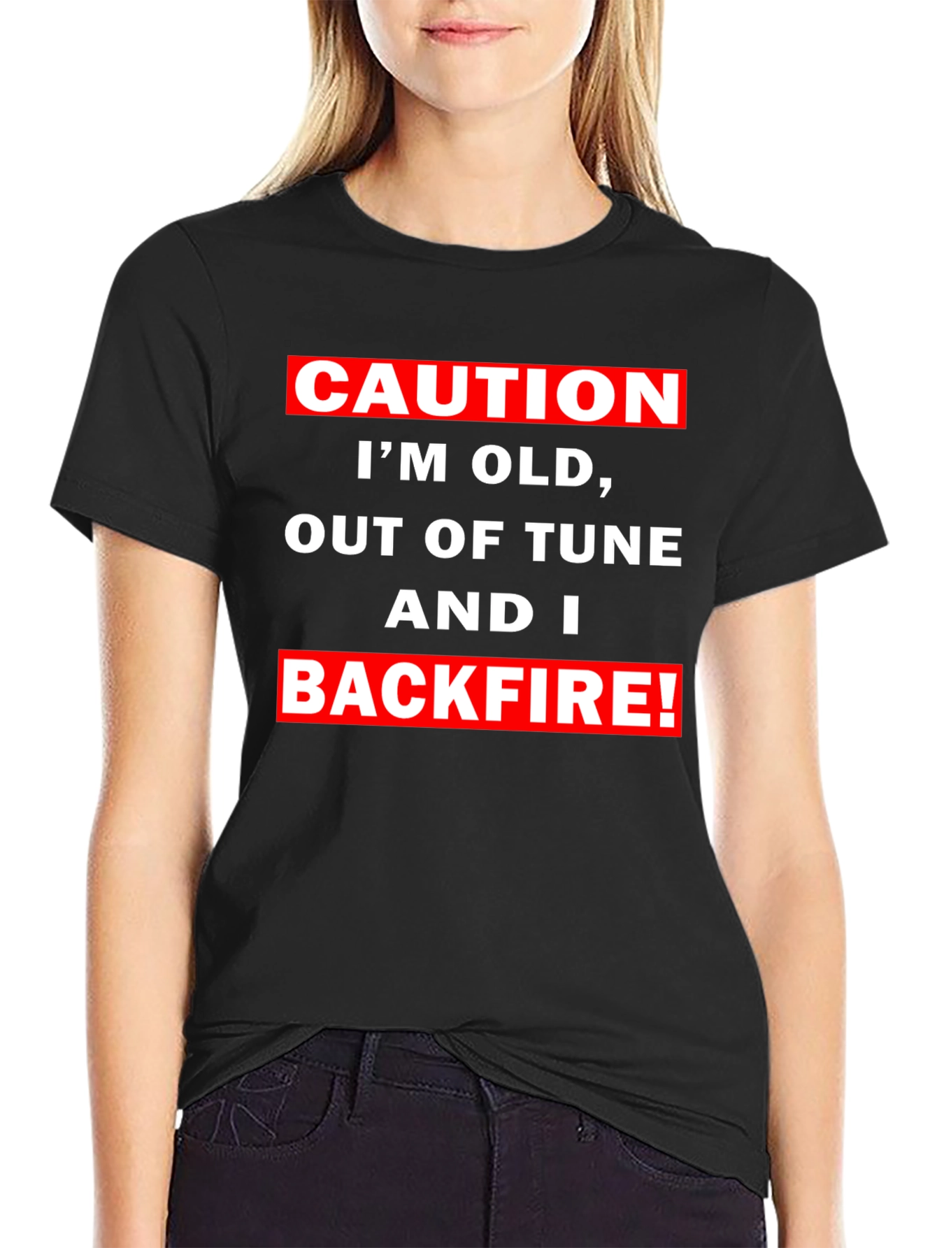 Black Caution I'm Old Funny Graphic T-Shirt view 2