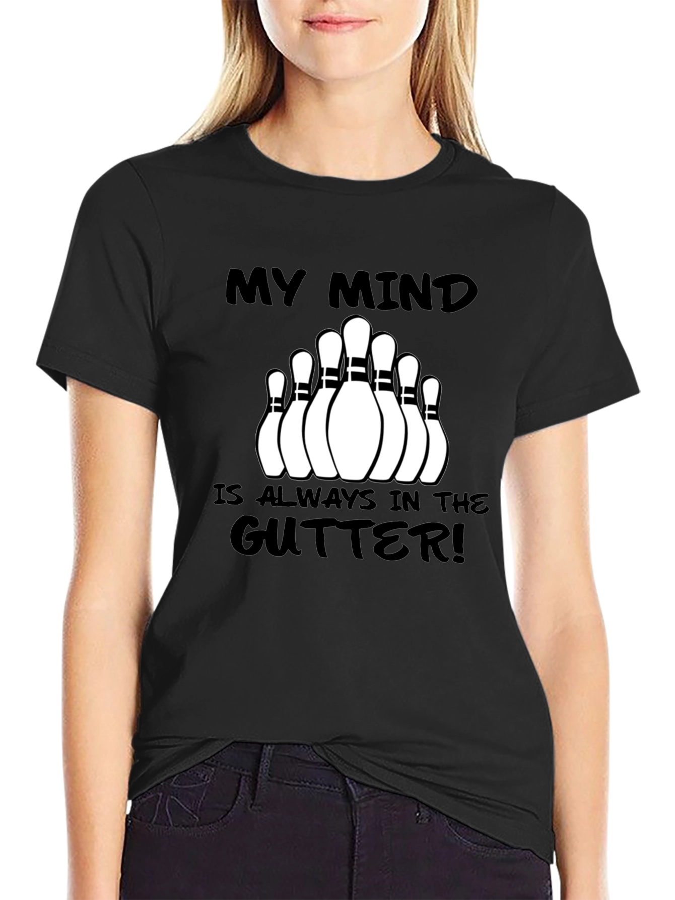 Black My Mind is Always in the Gutter Bowling T-Shirt view 2