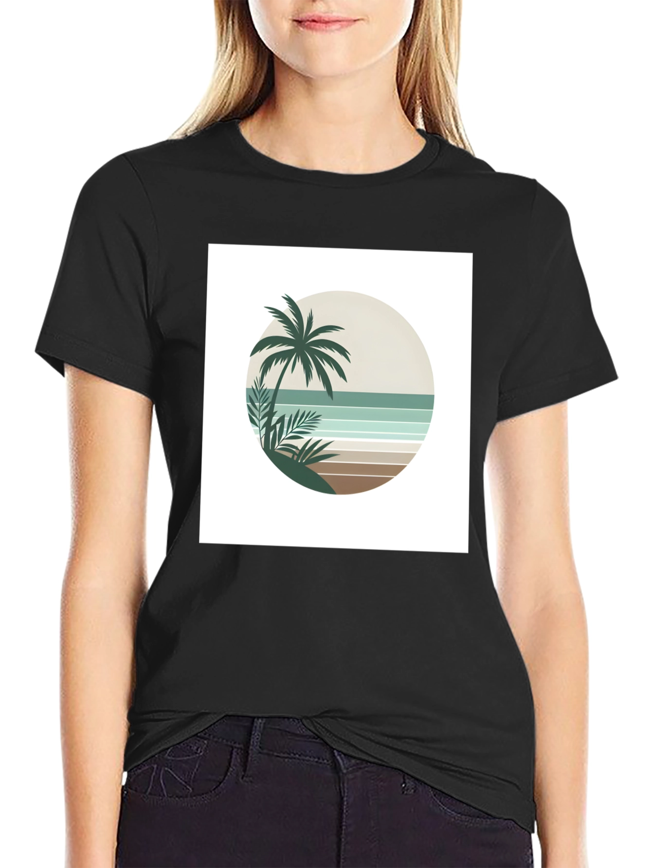 Black Retro Palm Tree Beach T-Shirt view 2