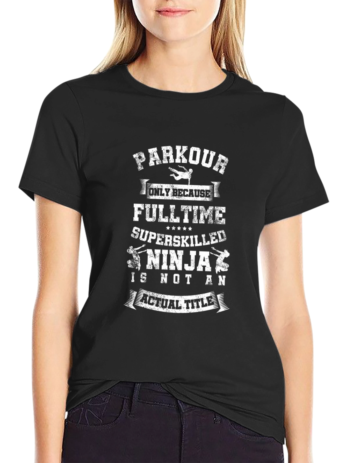 Black Parkour Ninja T-Shirt - Funny Stunt Performer Tee view 2