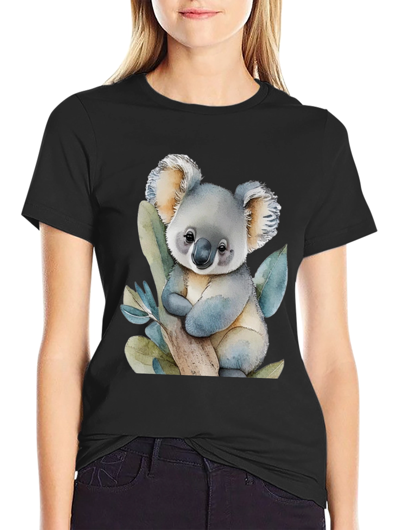 Black Cute Koala Bear Graphic T-Shirt view 2