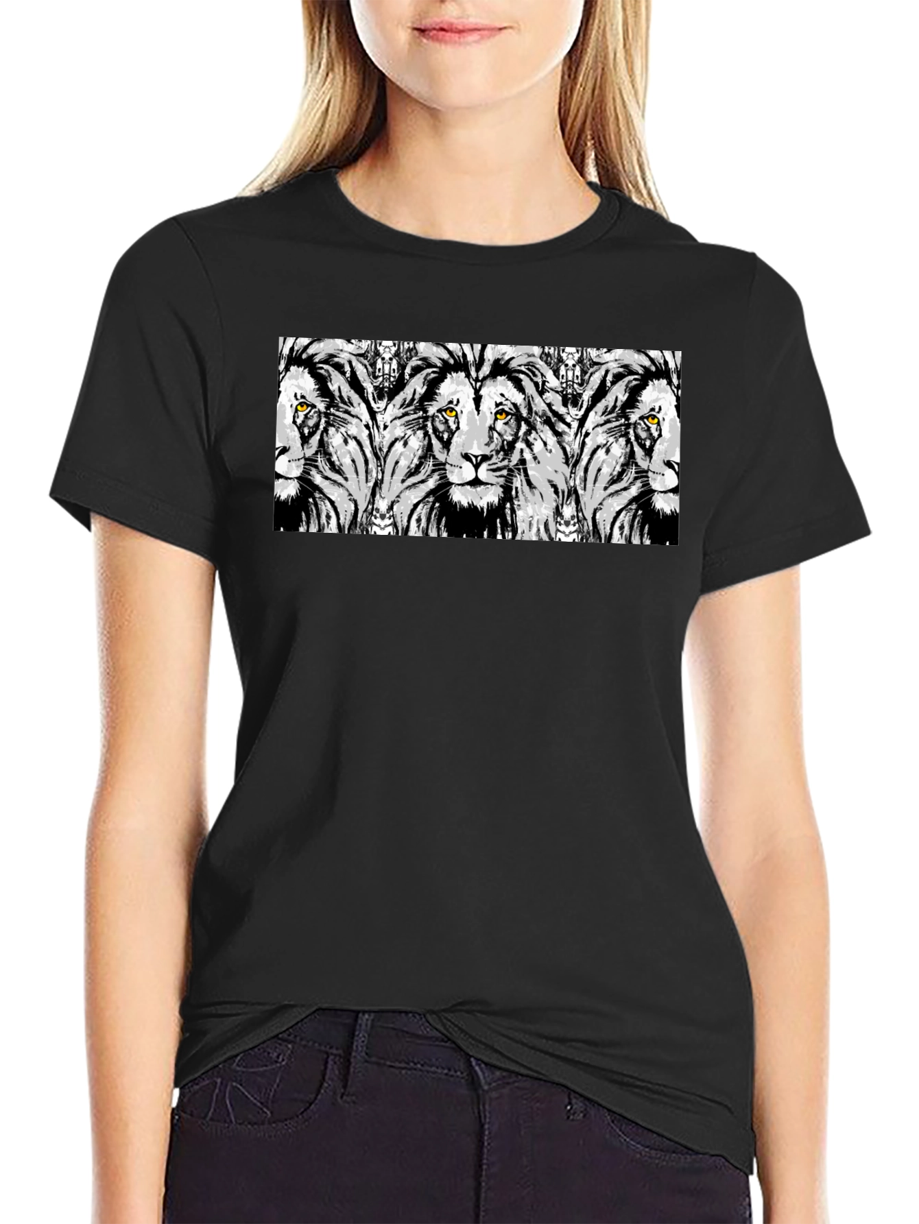 Black Lion Print Graphic Tee - Stylish Men's Black T-Shirt view 2