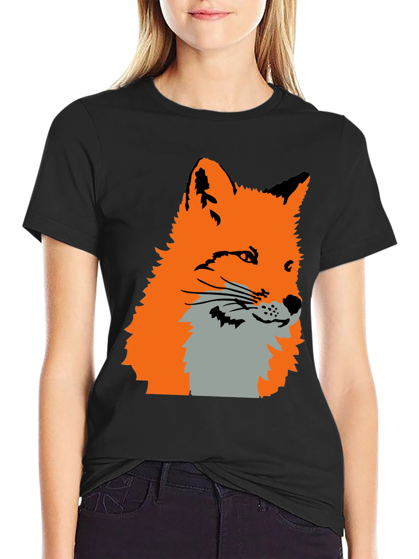 Black Fox Graphic Print T-Shirt - Black view 2