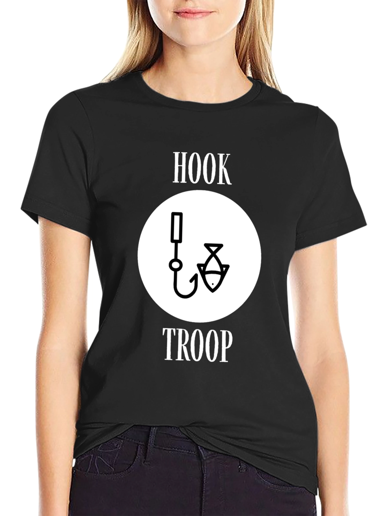 Black Hook Troop T-Shirt Fishing Graphic Tee - Black Cotton Blend view 2