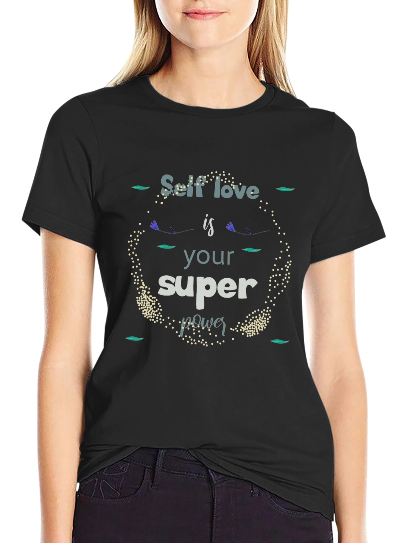 Black Self Love Super Power Graphic Tee - Black Unisex T-Shirt view 2