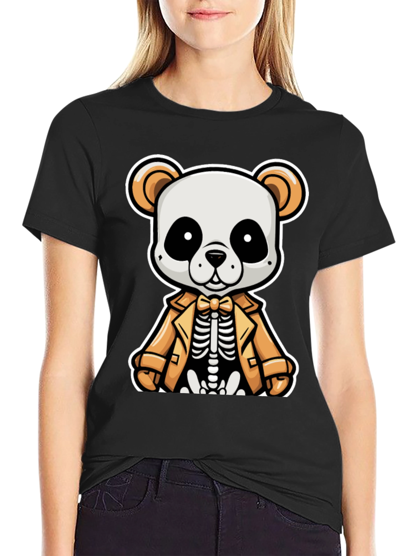 Black Panda Skeleton in Suit Graphic Tee view 2