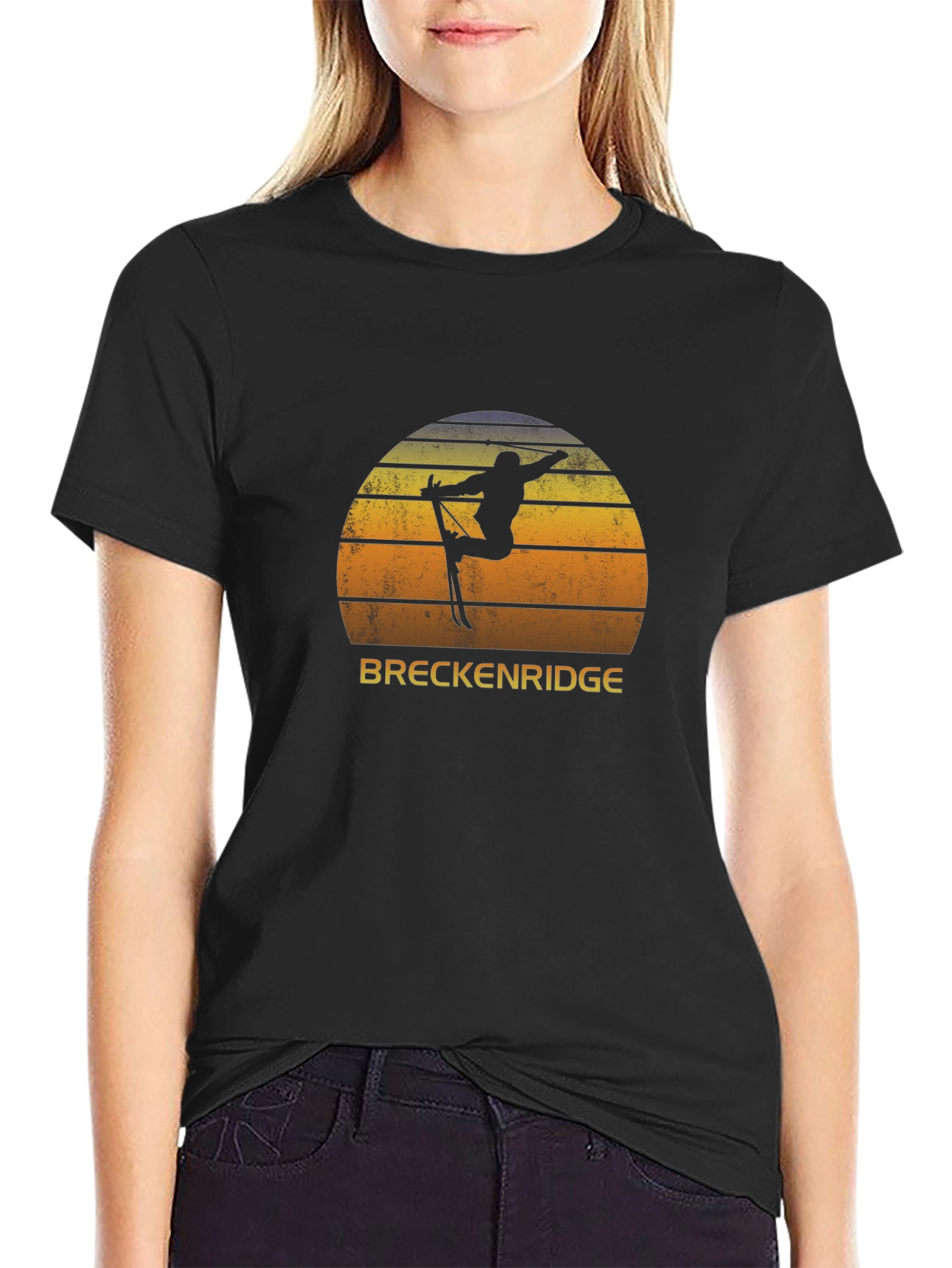Black Breckenridge Ski T-Shirt Retro Sunset Black Tee view 2