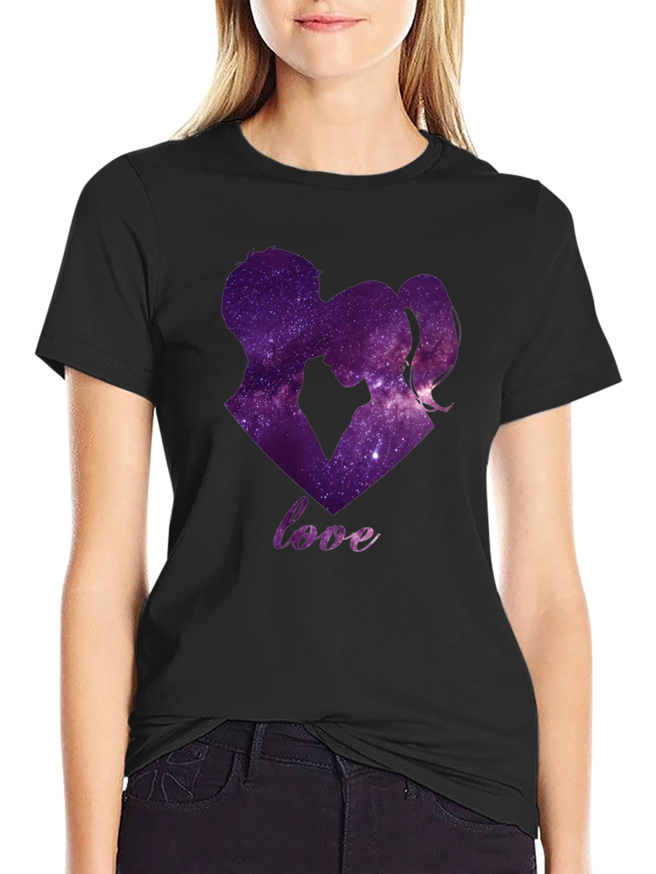 Black Galaxy Love T-Shirt - Romantic Couple Design view 2