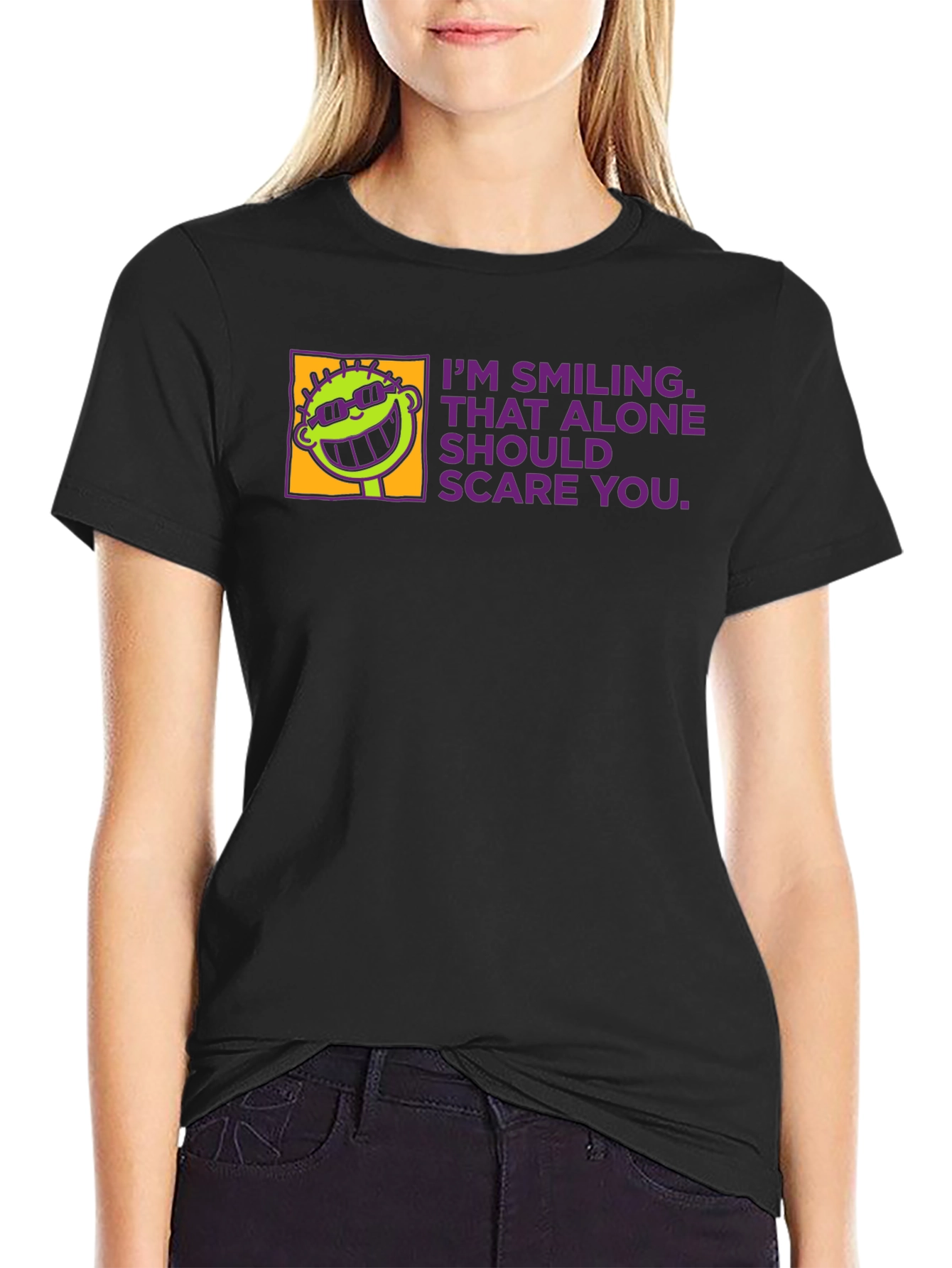 Black Smiling Alone Tee - Funny Graphic T-Shirt view 2