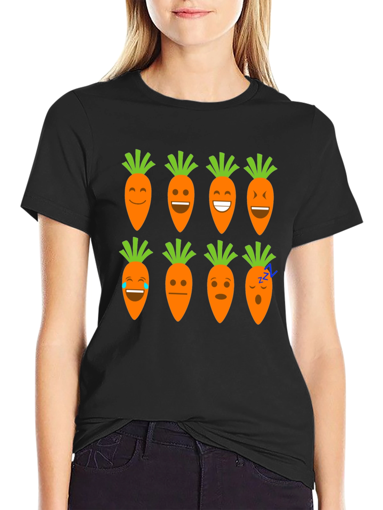 Black Funny Carrot Emoji Graphic Black T-Shirt view 2