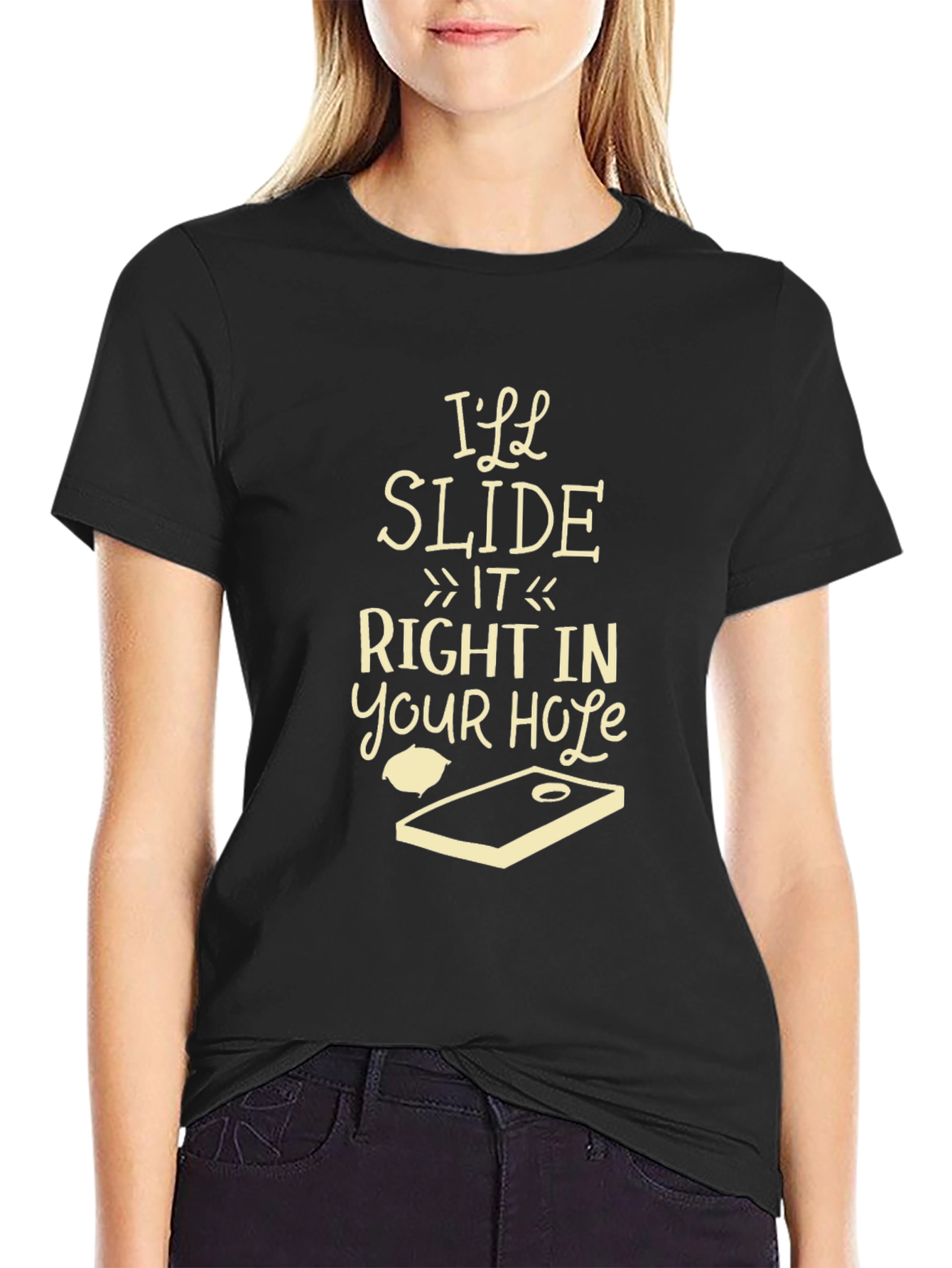 Black I'll Slide Right In Humor Graphic Tee view 2