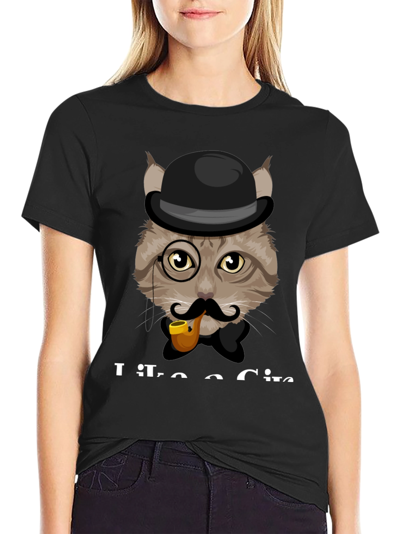 Black Cat Gentleman T-Shirt - Sophisticated Feline Design view 2