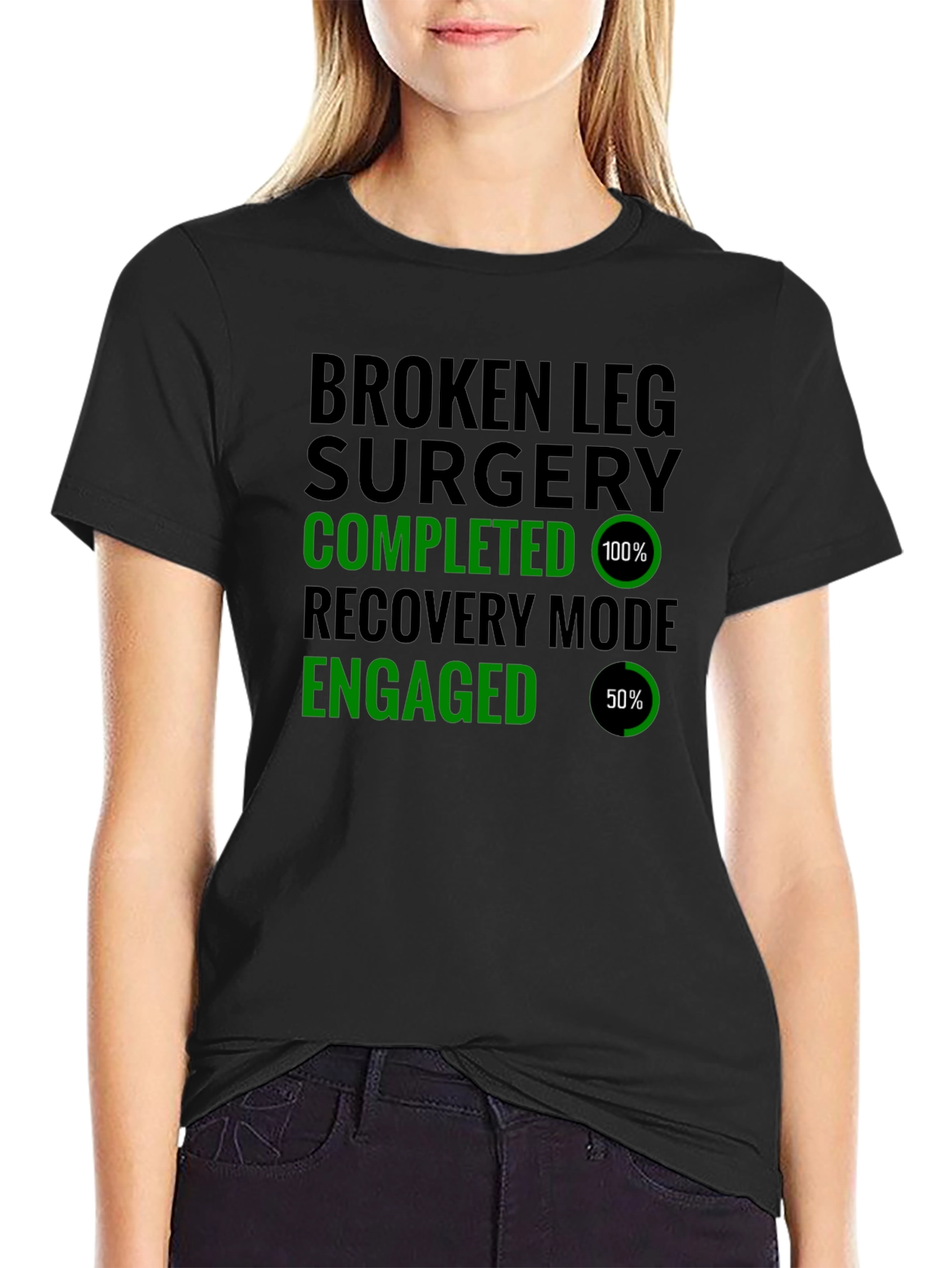 Black Broken Leg Surgery Recovery Mode T-Shirt view 2