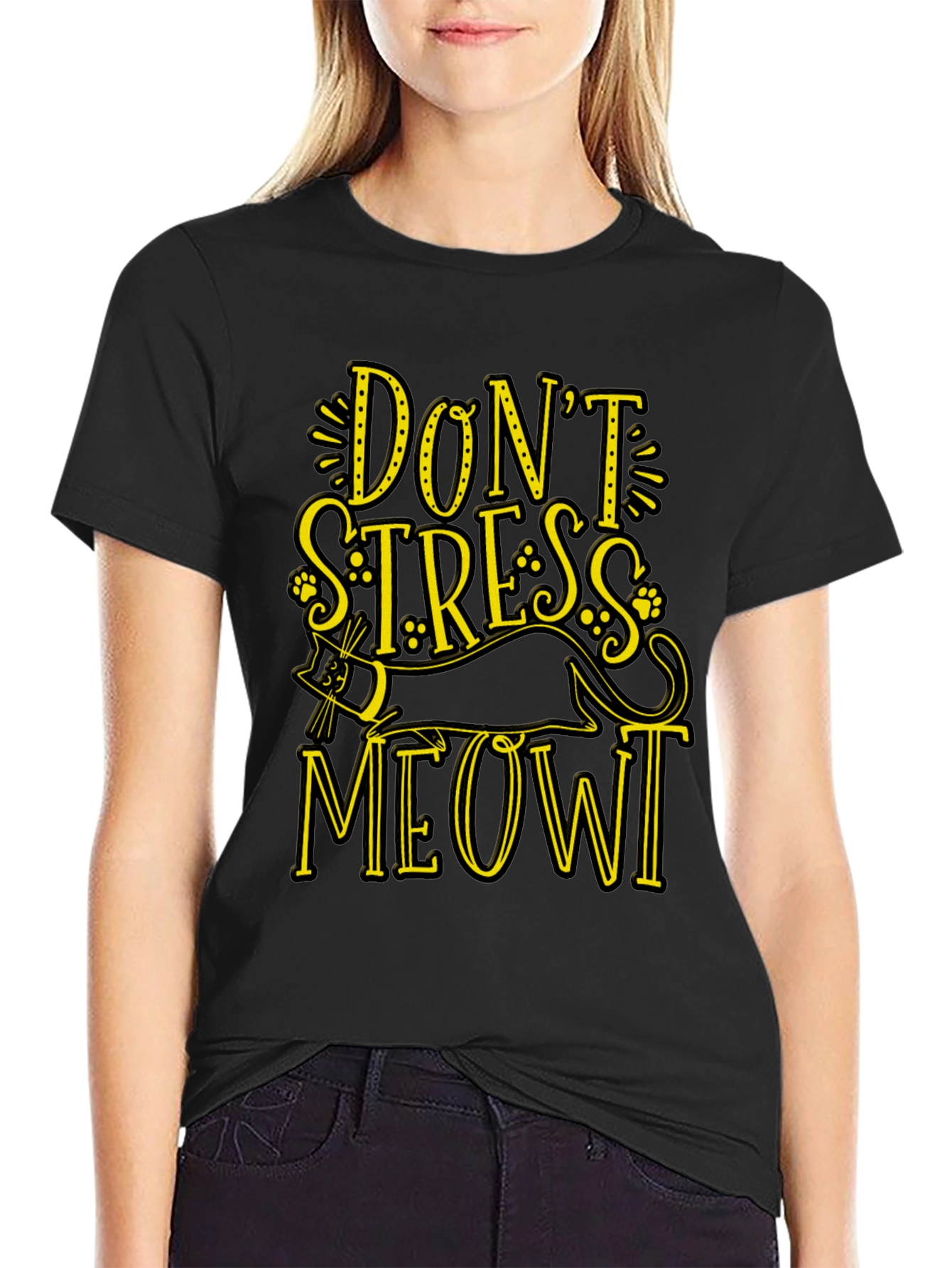 Black Don't Stress Meowt Black Graphic Tee view 2