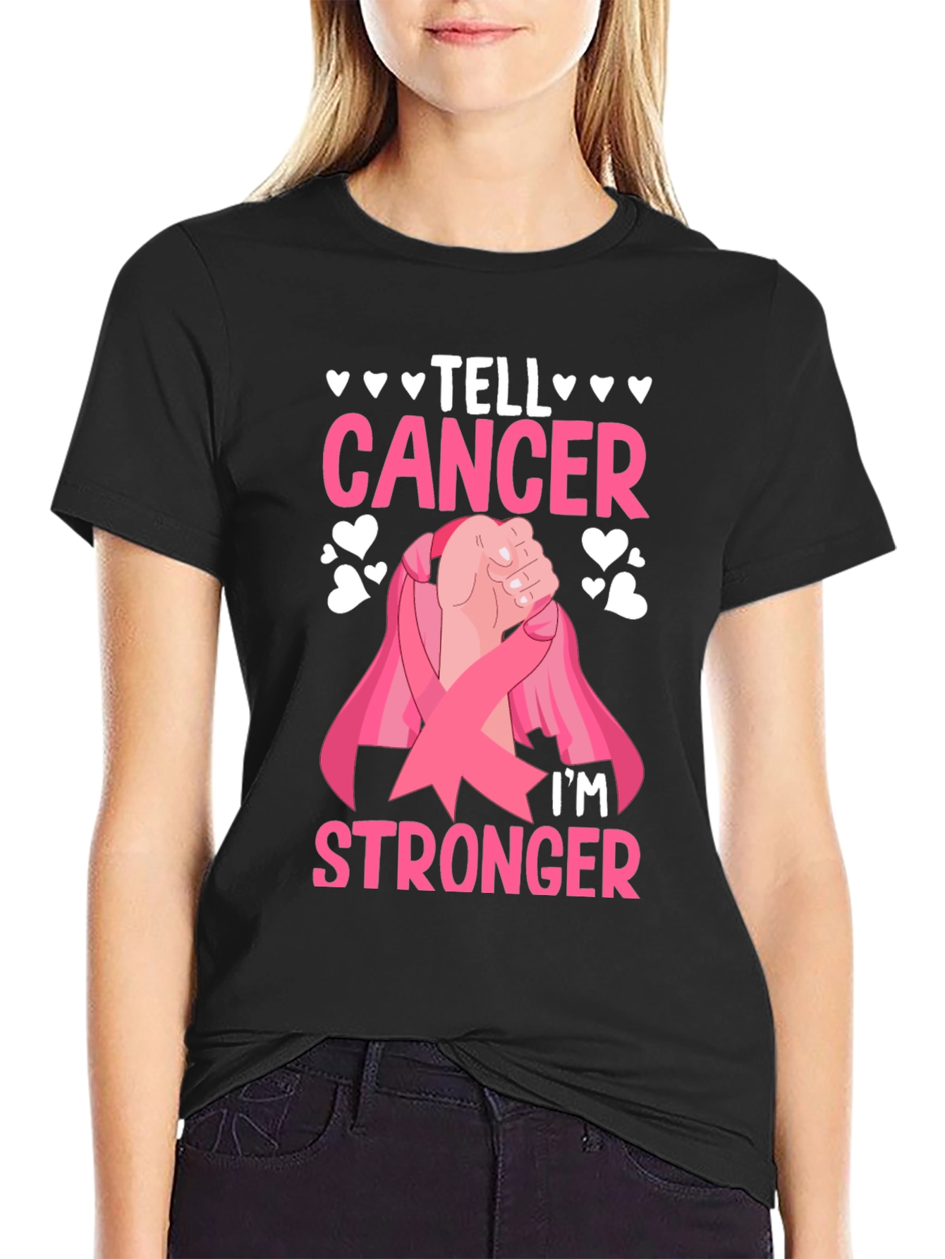 Black Tell Cancer I'm Stronger T-Shirt view 2