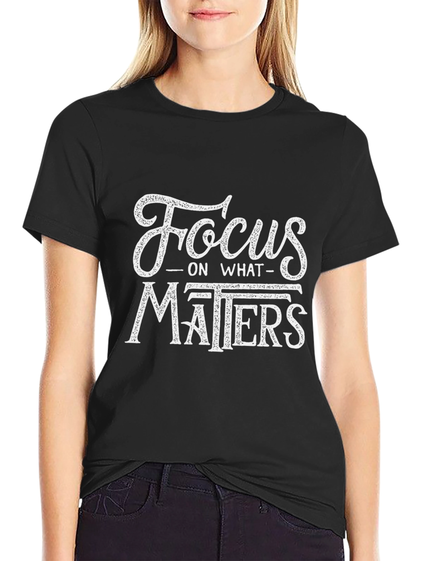 Black Focus On What Matters Graphic Tee - Black Cotton Blend view 2