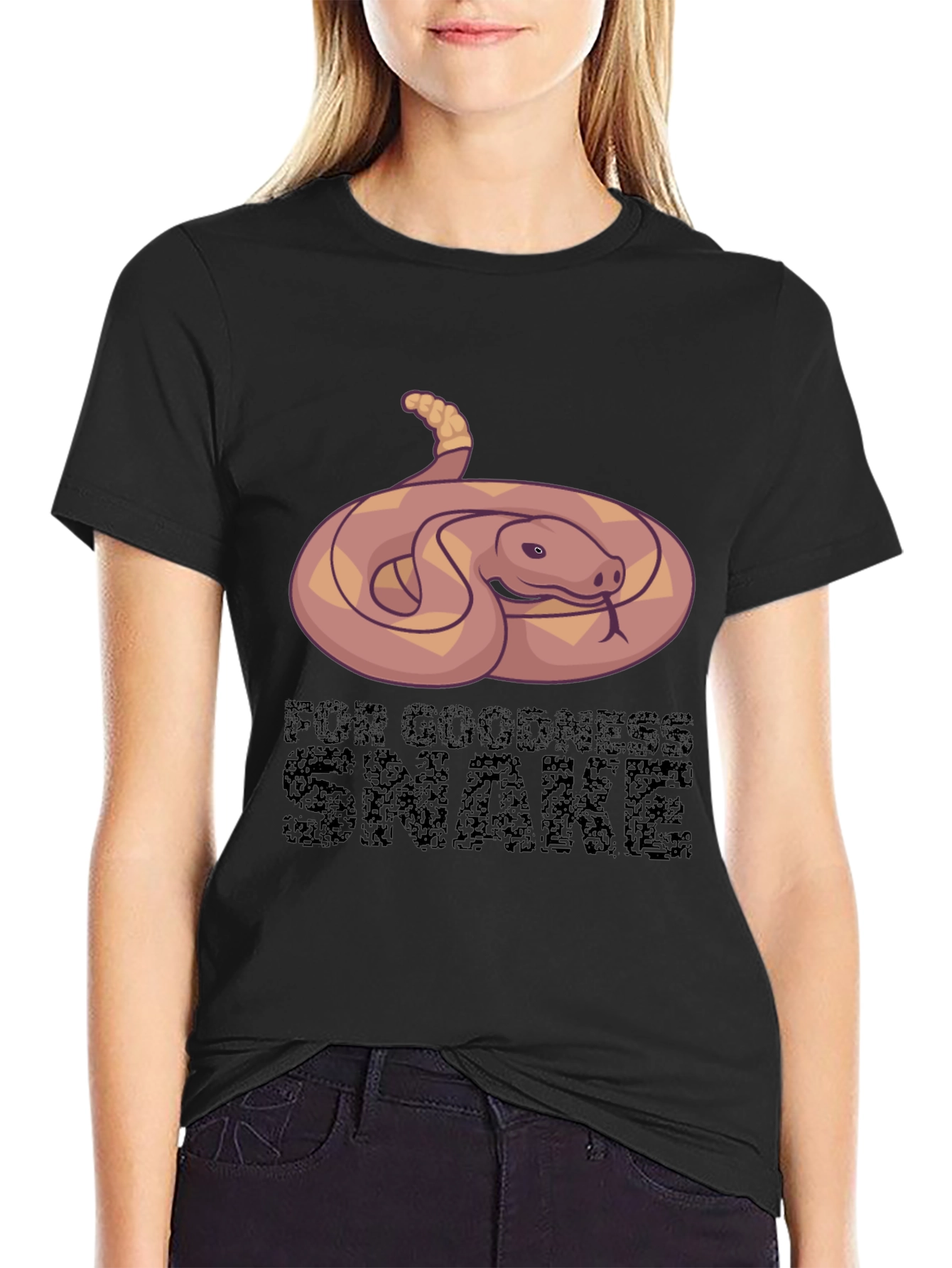 Black Funny Snake Graphic Tee - For Goodness Snake T-Shirt view 2