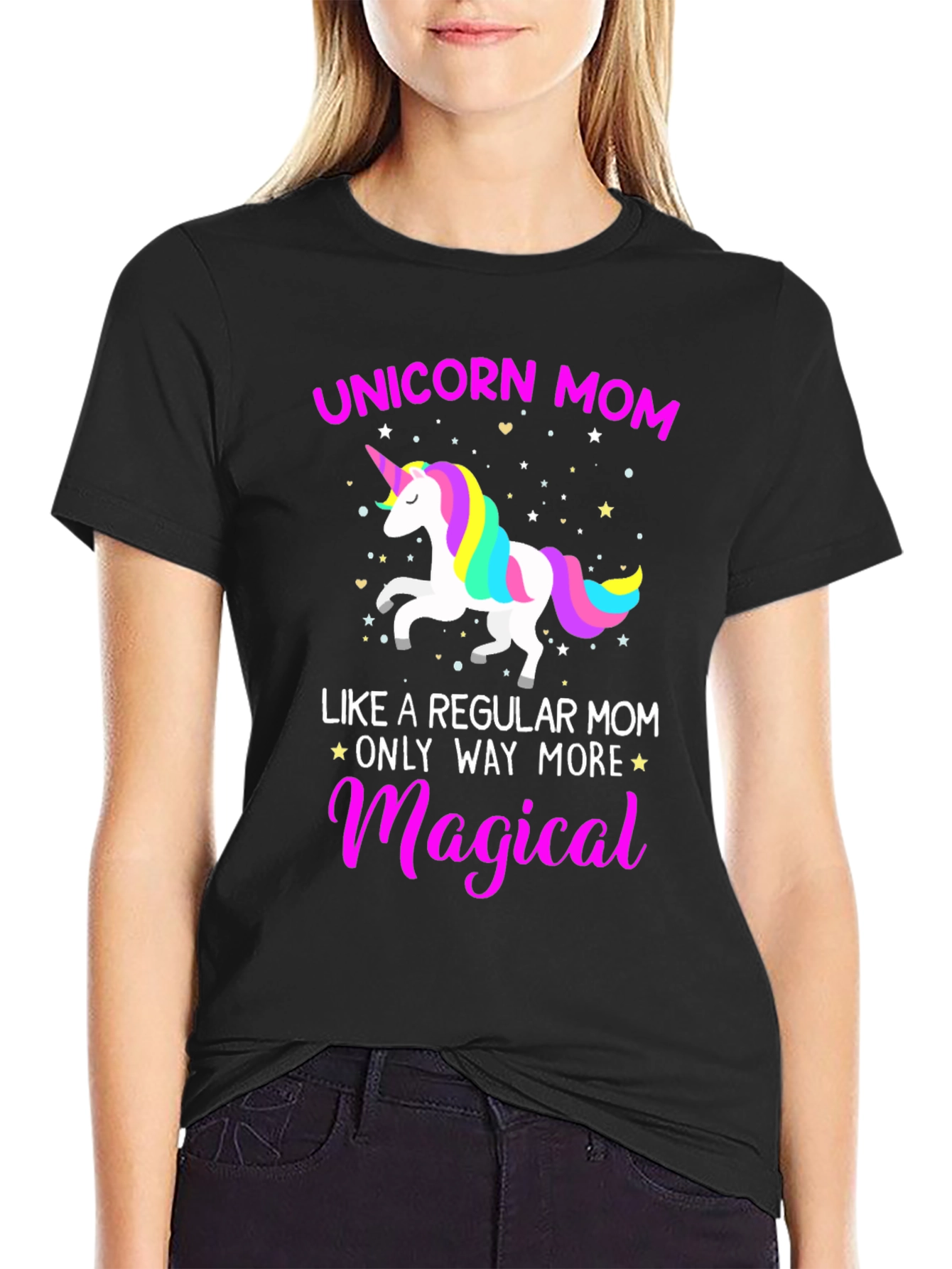 Black Unicorn Mom Magical Graphic Tee view 2