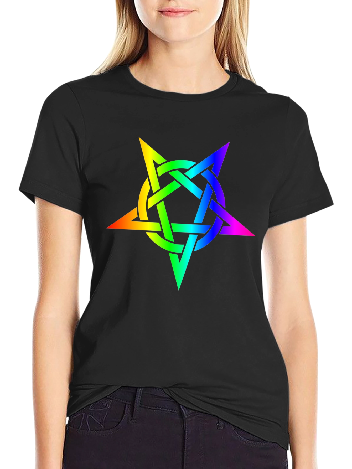 Black Rainbow Pentagram Black T-Shirt view 2