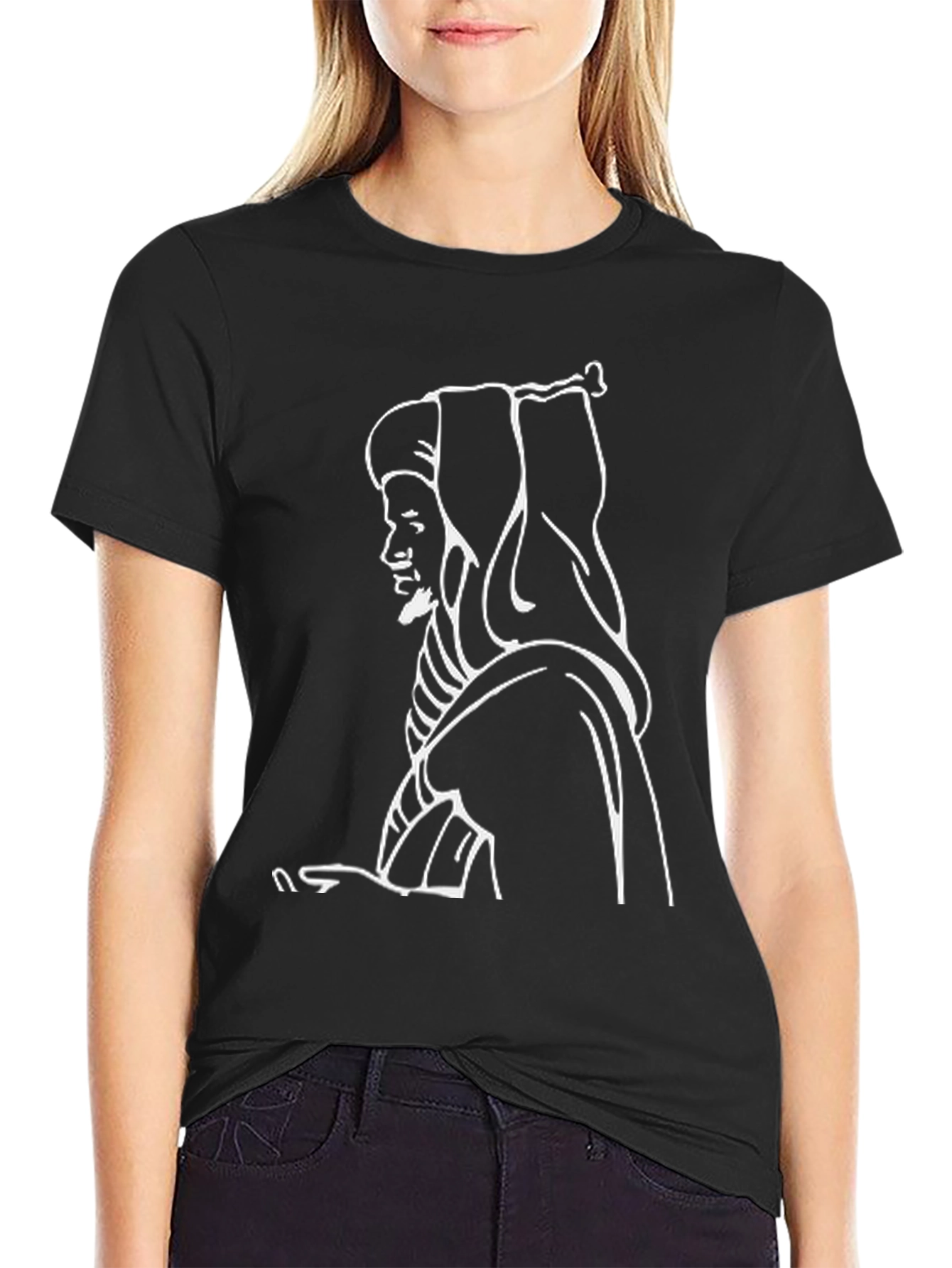 Black Black T-Shirt with White Outline Design view 2