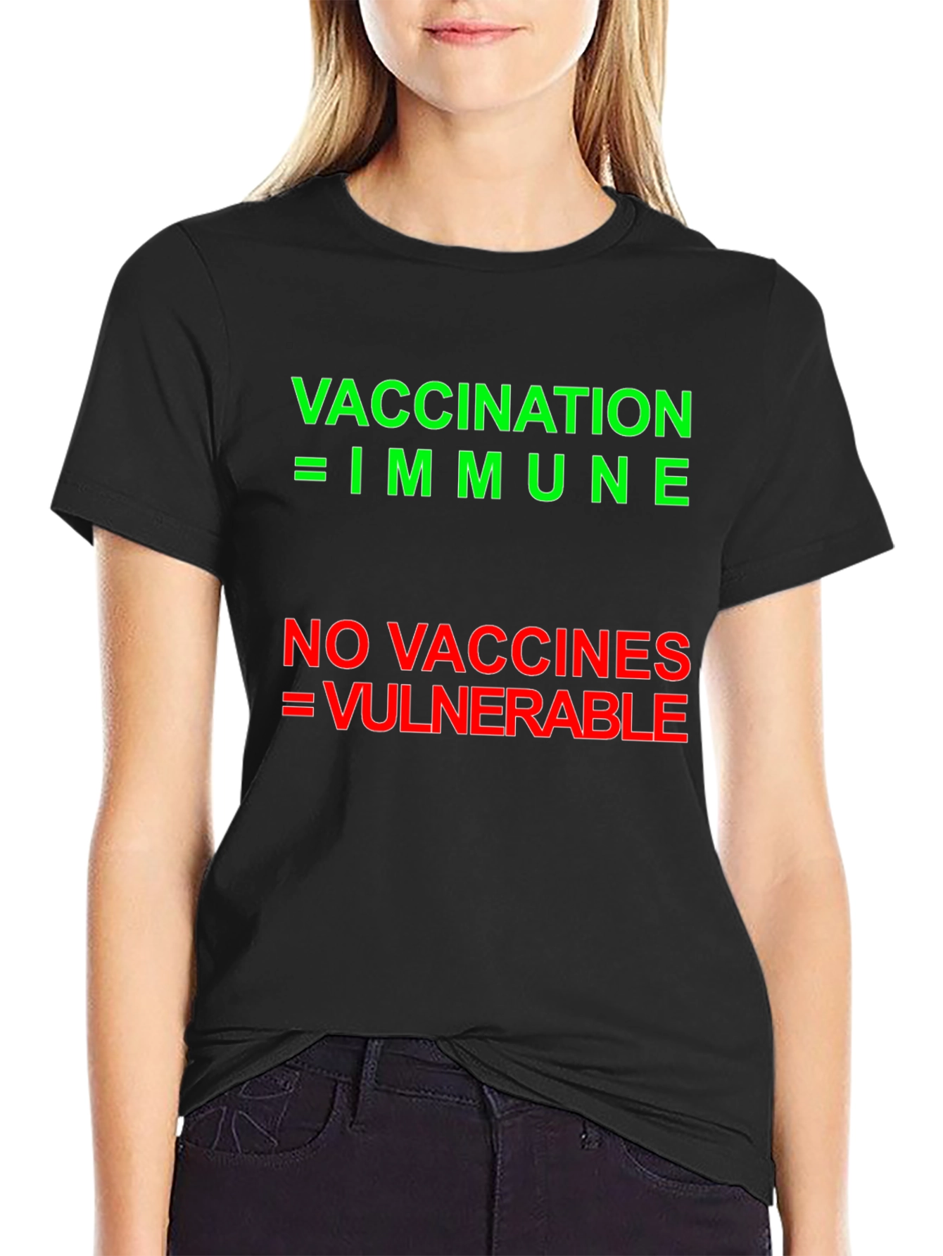 Black Vaccination Message Tee - Immune vs Vulnerable Black T-Shirt view 2