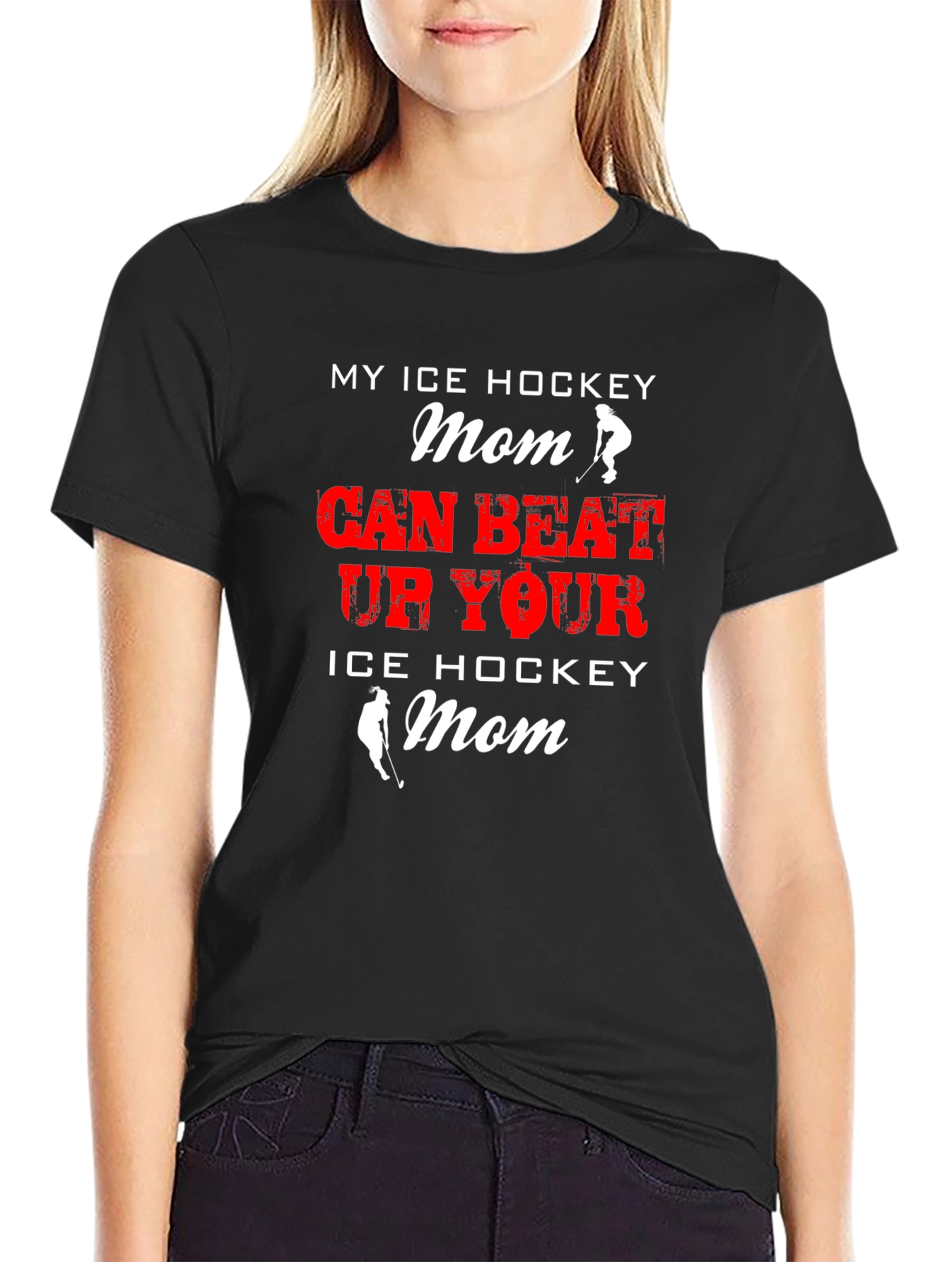 Black My Ice Hockey Mom Can Beat Up Your Mom Black T-Shirt view 2