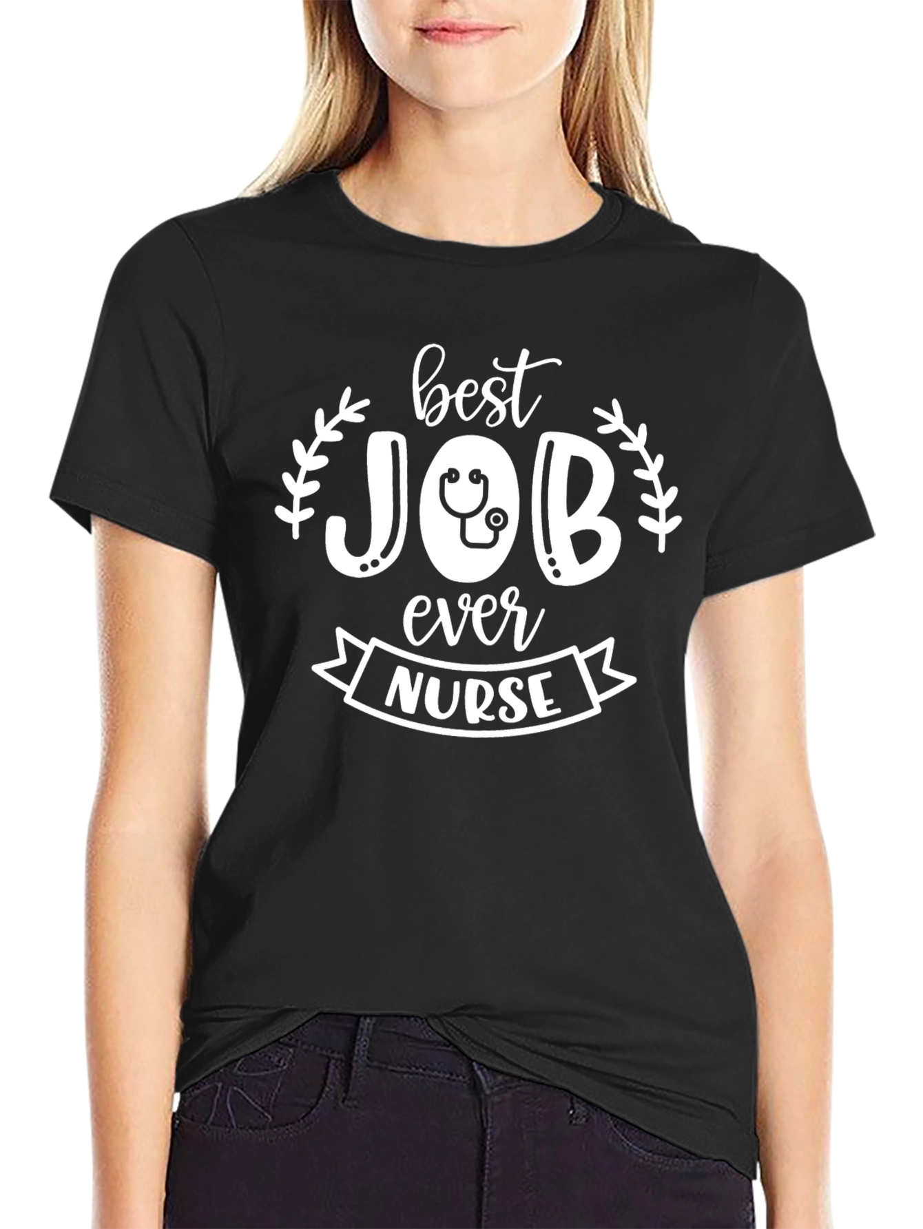 Black Best Job Ever Nurse T-Shirt - Black Cotton view 2