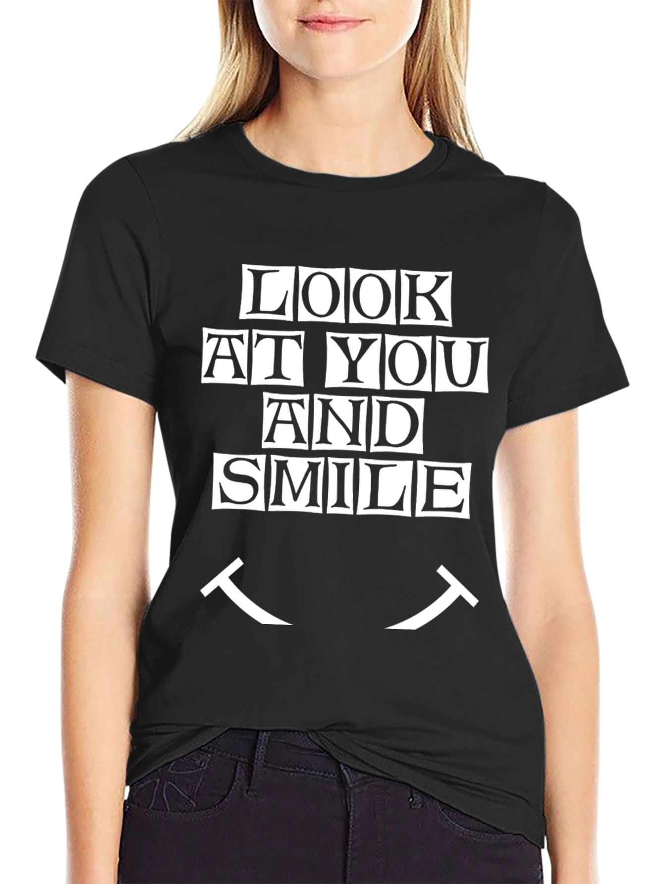 Black Look At You And Smile Graphic Tee - Men's Black T-Shirt view 2