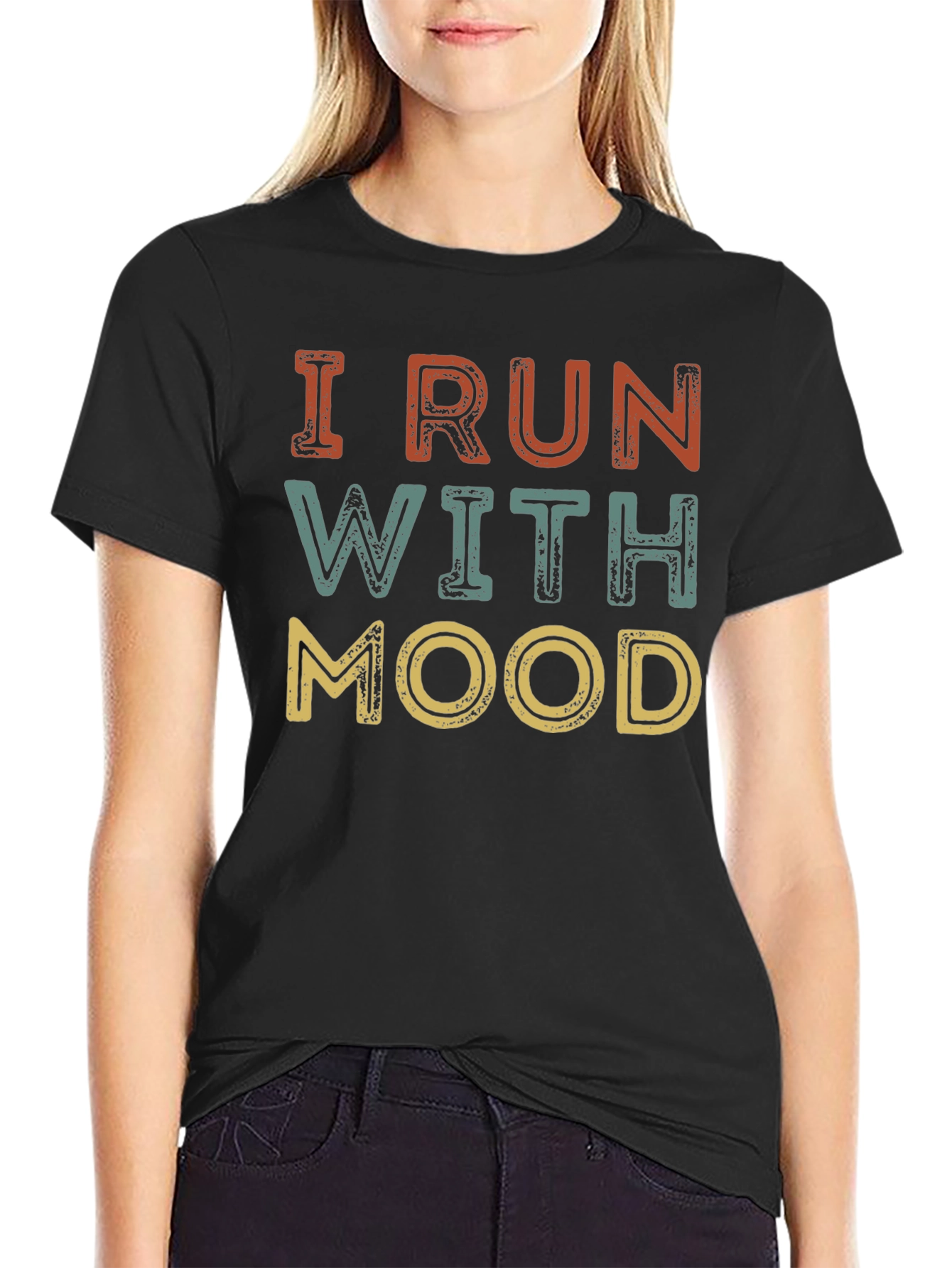 Black I Run With Mood T-Shirt - Unisex Retro Design view 2