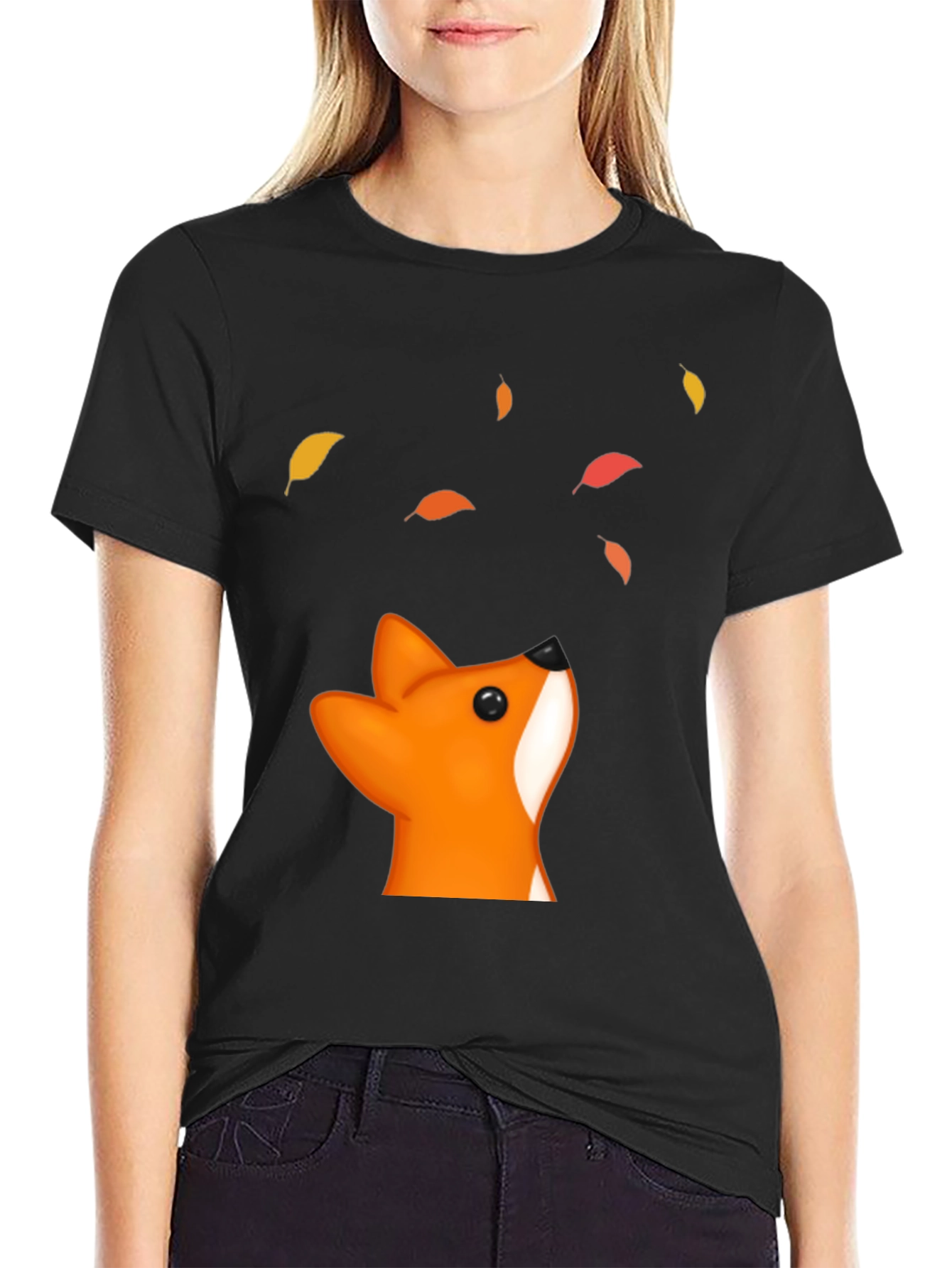 Black Fox & Falling Leaves Graphic T-Shirt - Black view 2