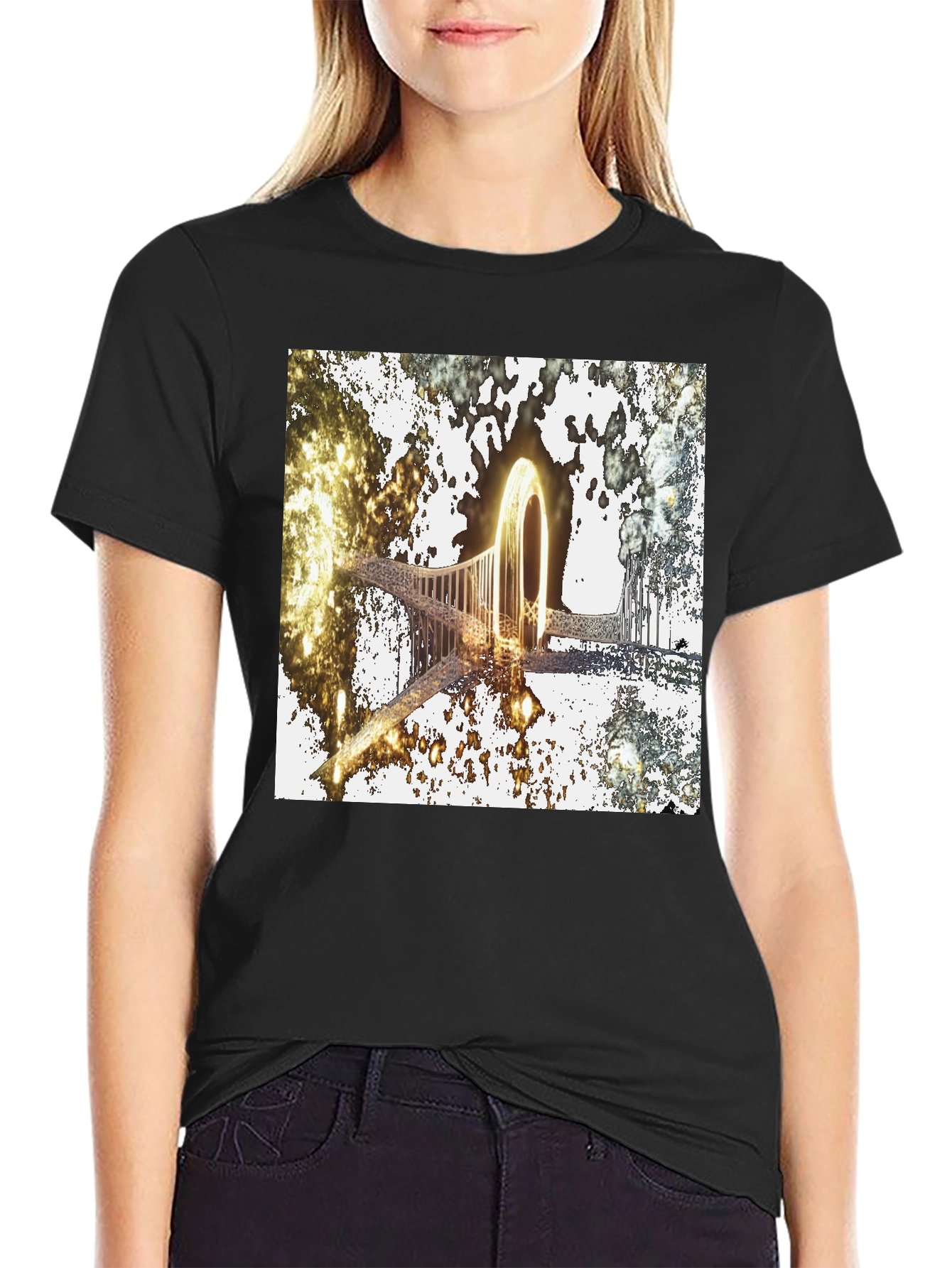 Black Abstract Glowing Portal Graphic Tee - Modern Streetwear view 2