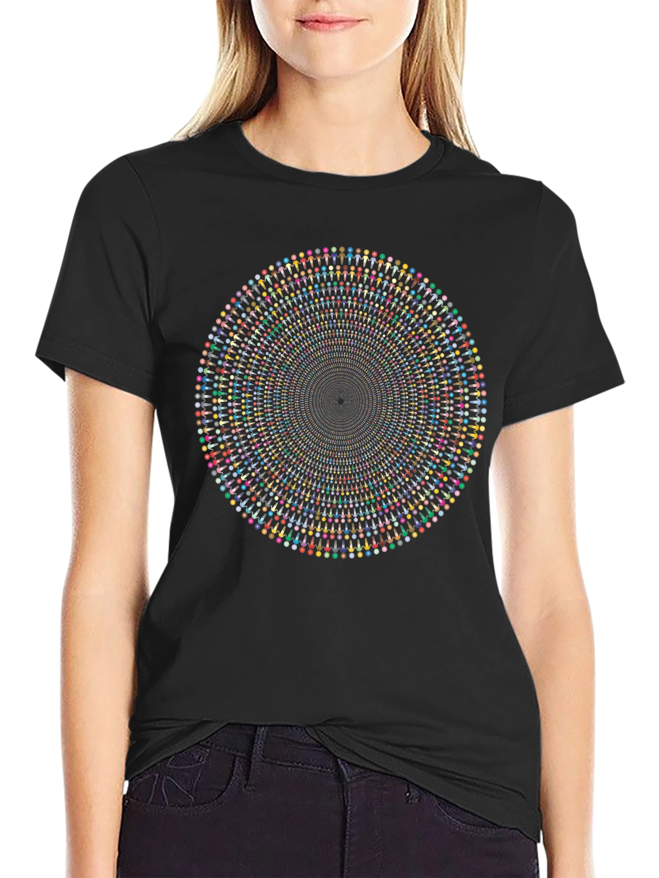 Black Circle of People T-Shirt - Optical Illusion view 2