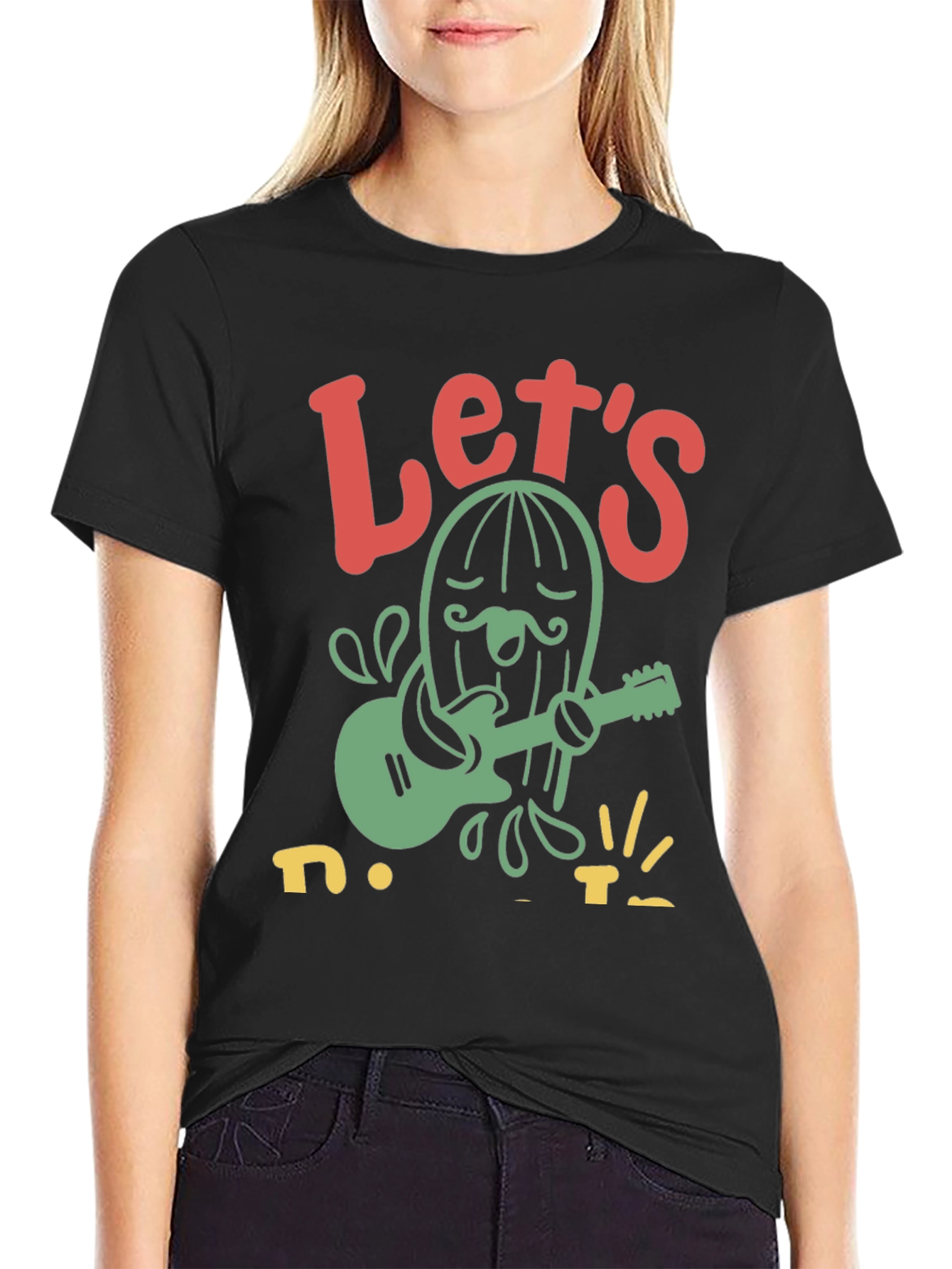 Black Let's Rock! Cactus Musician Graphic Tee view 2