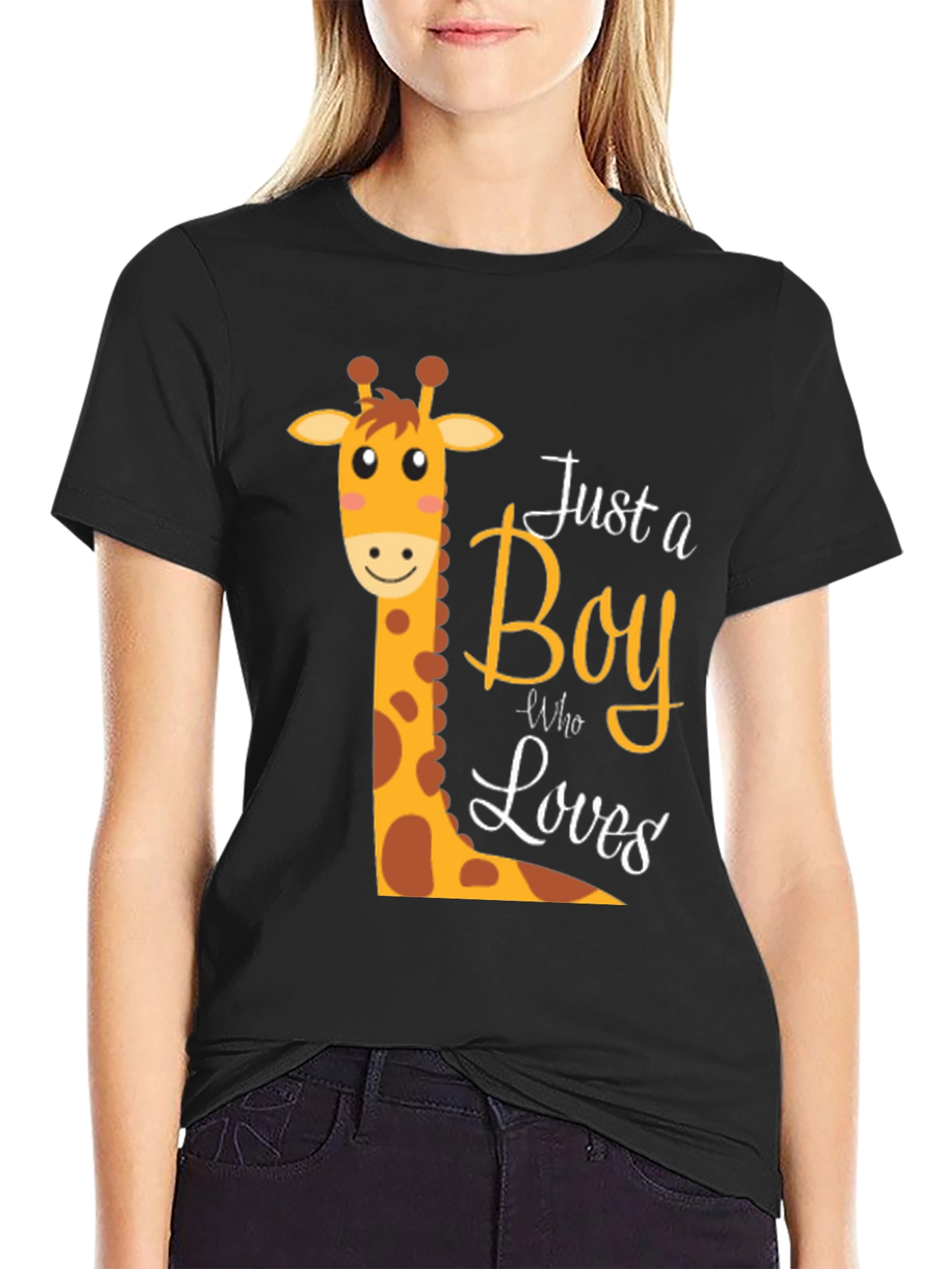 Black Boy Giraffe Graphic T-Shirt - Fun & Stylish Tee view 2