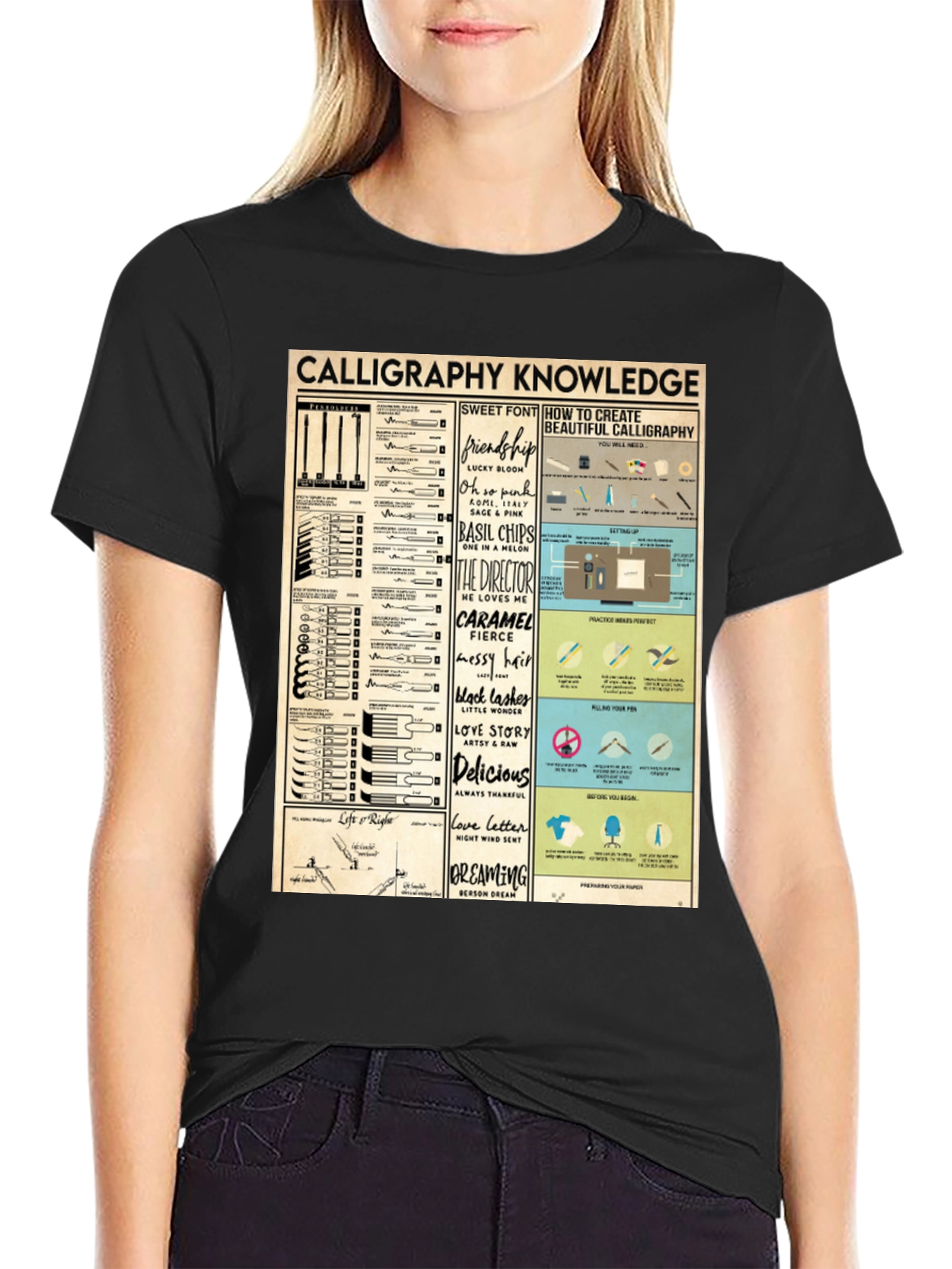 Black Calligraphy Knowledge Graphic T-Shirt view 2