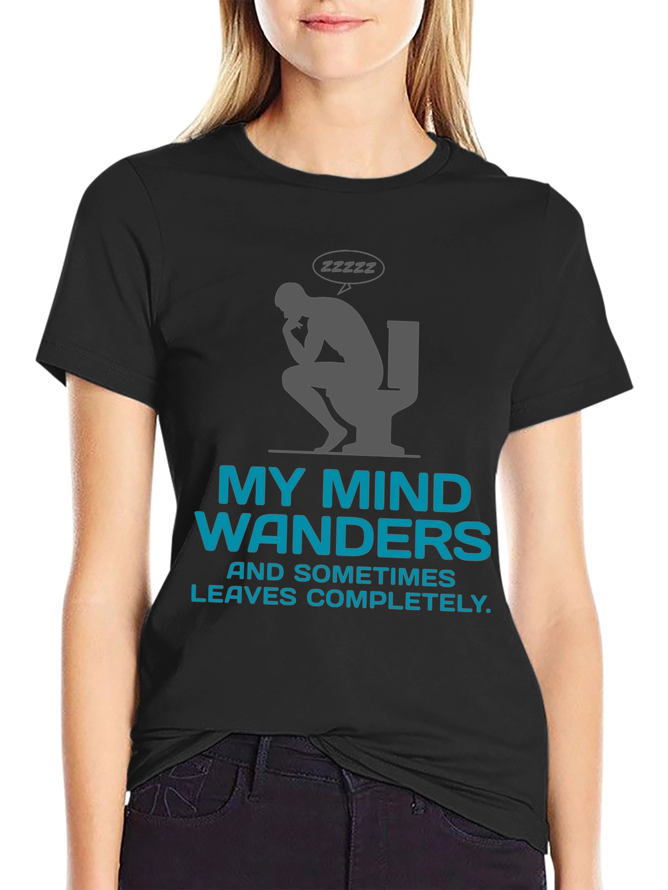 Black My Mind Wanders Funny Graphic Tee view 2