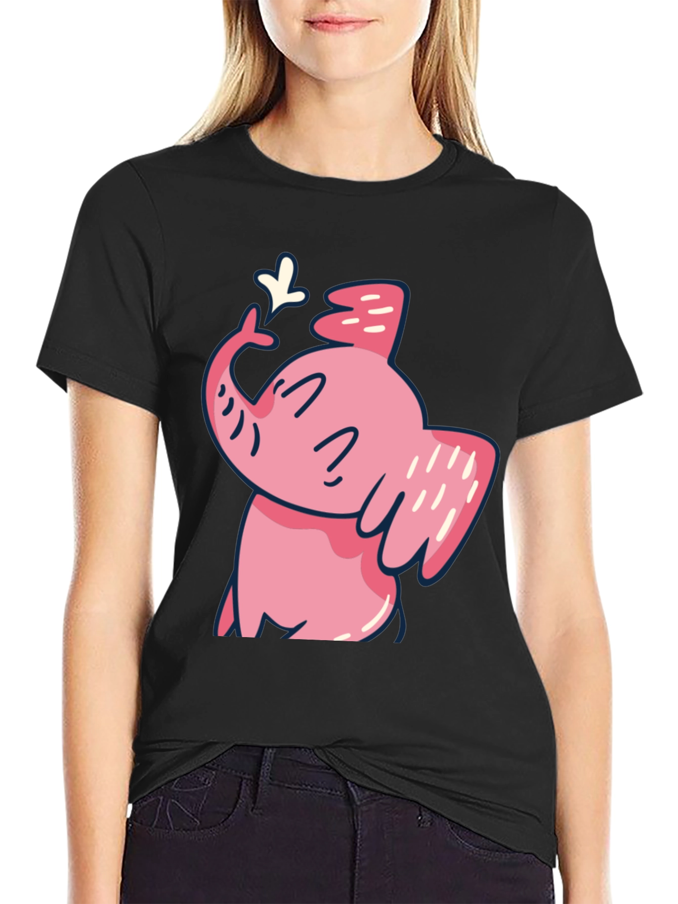 Black Cute Pink Elephant Graphic T-Shirt view 2