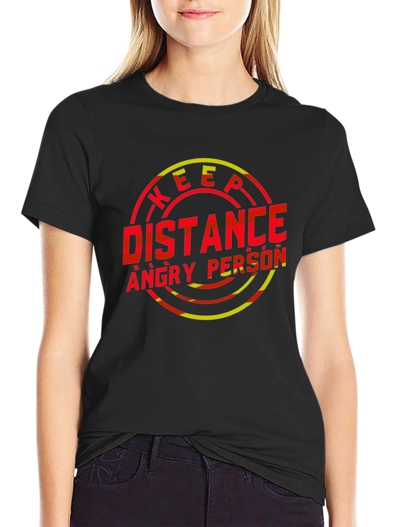 Black Keep Distance Angry Person Graphic T-Shirt view 2